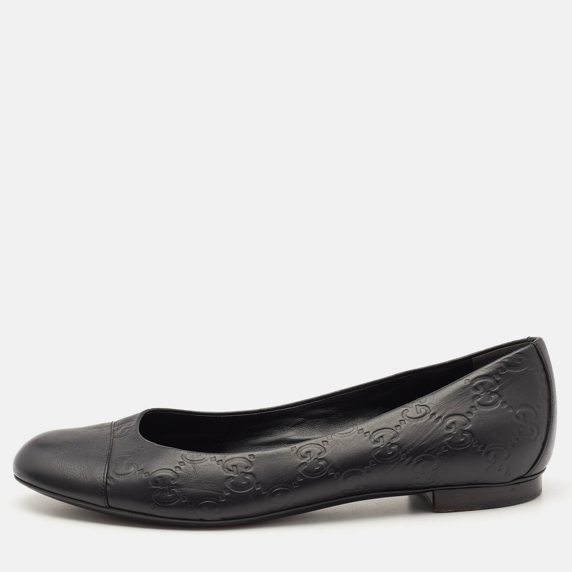 

Gucci Black Guccissima Leather Cap Toe Ballet Flats Size