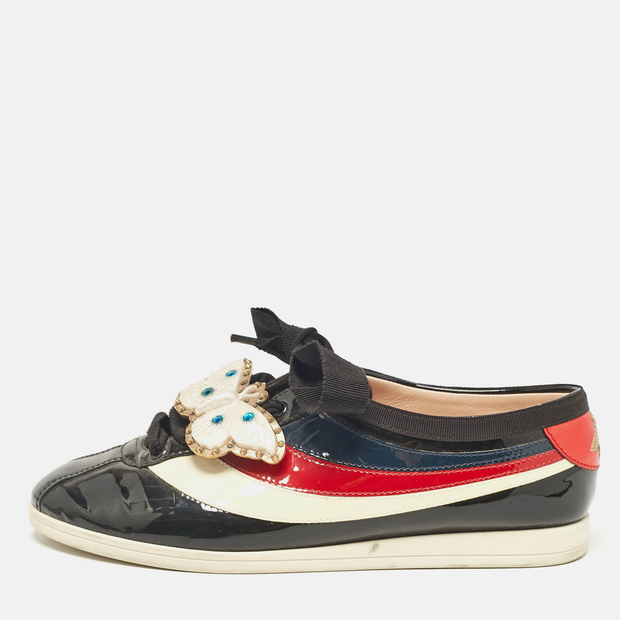 

Gucci Multicolor Patent Leather New Ace Falacer Butterfly Sneakers Size, Black