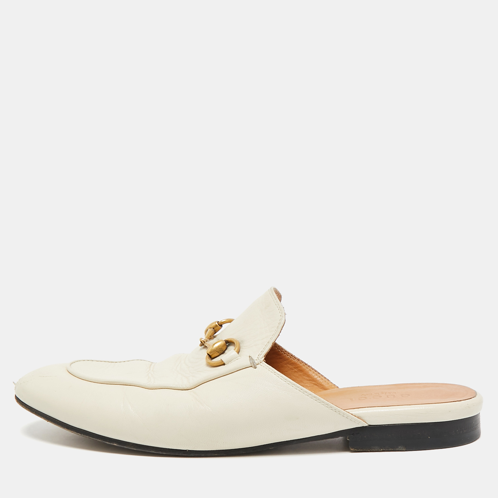 

Gucci Cream Leather Princetown Mules Size