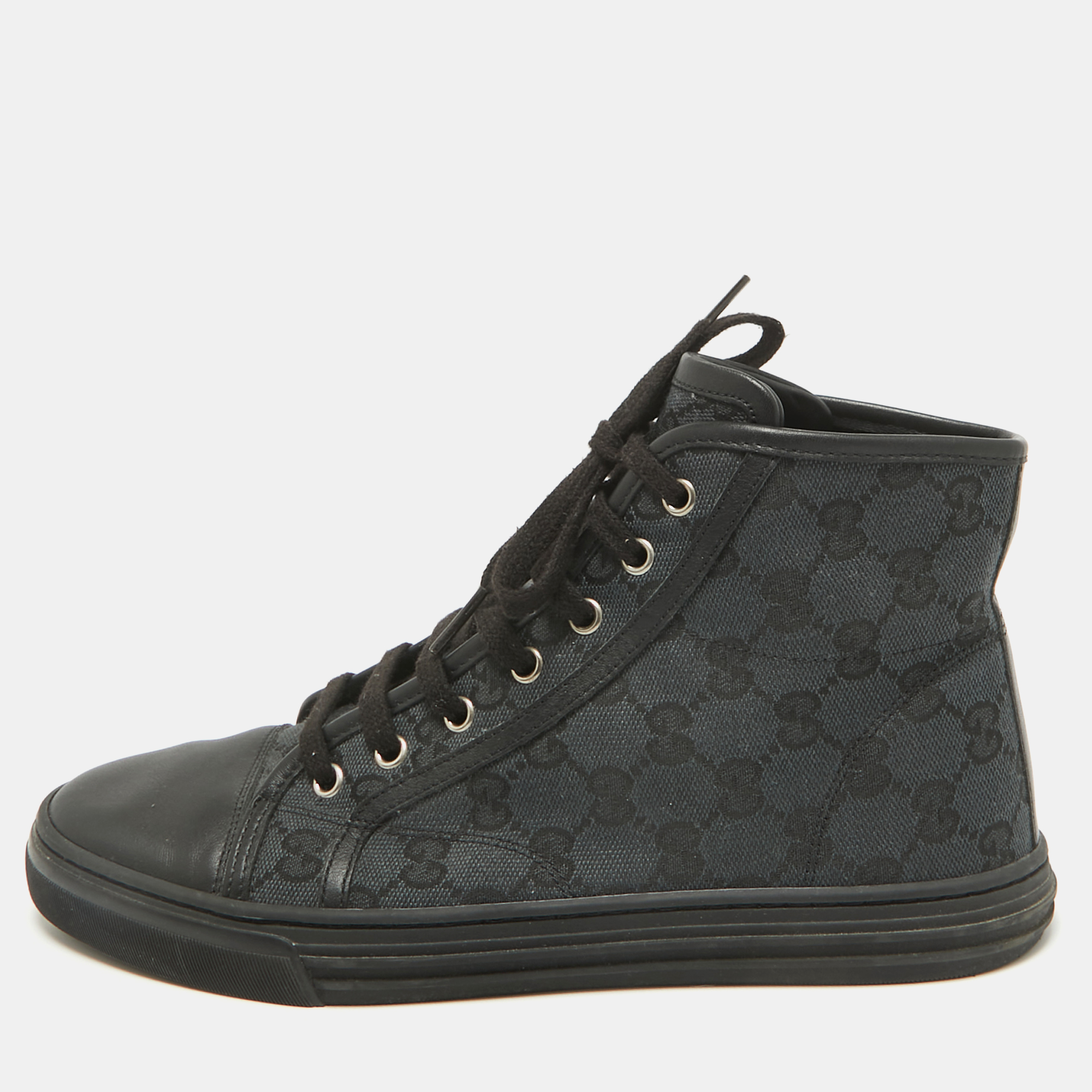 

Gucci Black GG Canvas and Leather Cap Toe High Top Sneakers Size