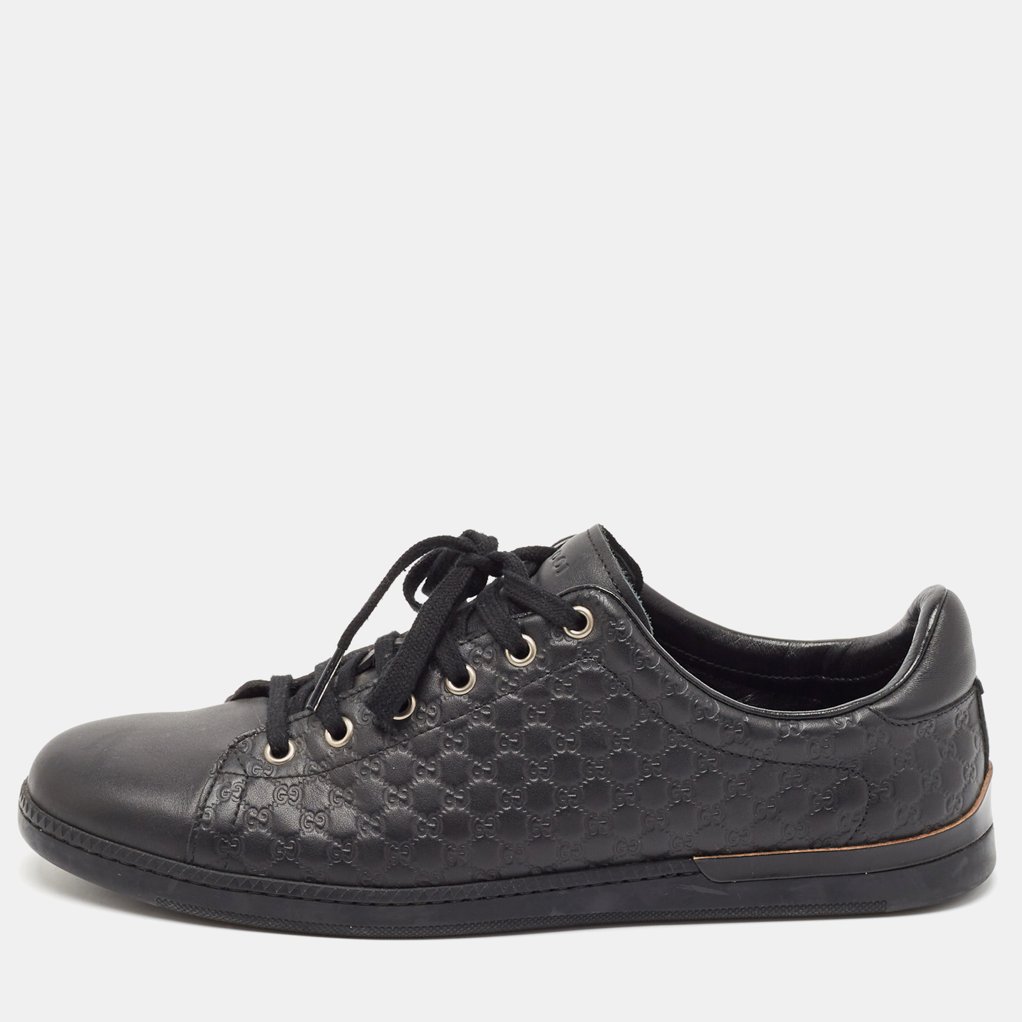 

Gucci Black Microguccissima Leather Low Top Sneakers Size