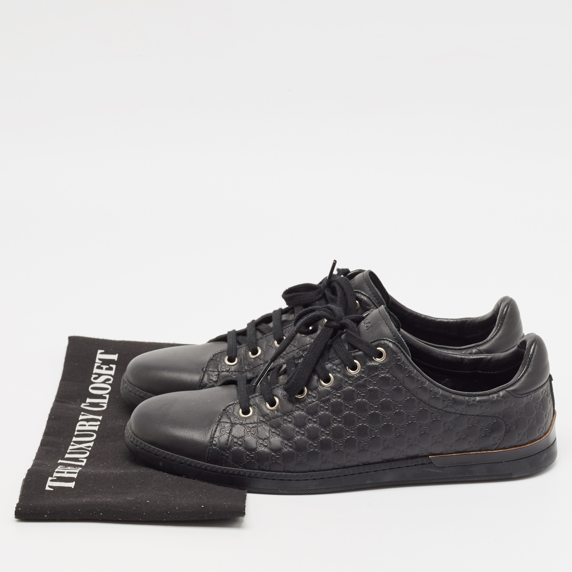 Gucci Black Microguccissima Leather Low Top Sneakers Size 40.5 