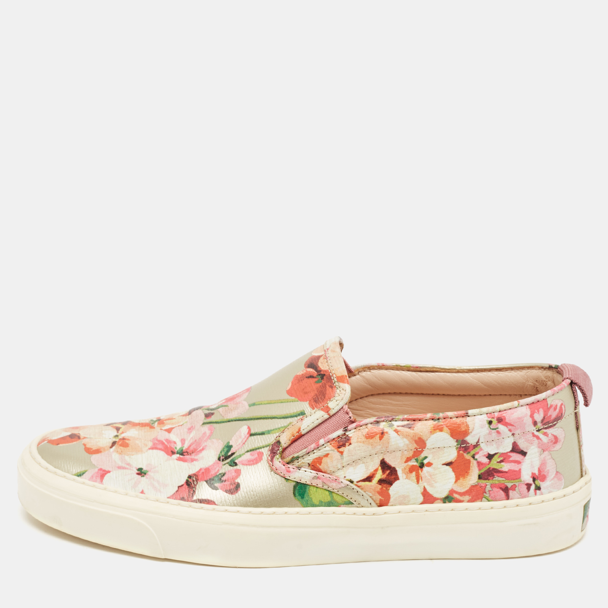 

Gucci Multicolor Blooms Print Leather Slip On Sneakers Size