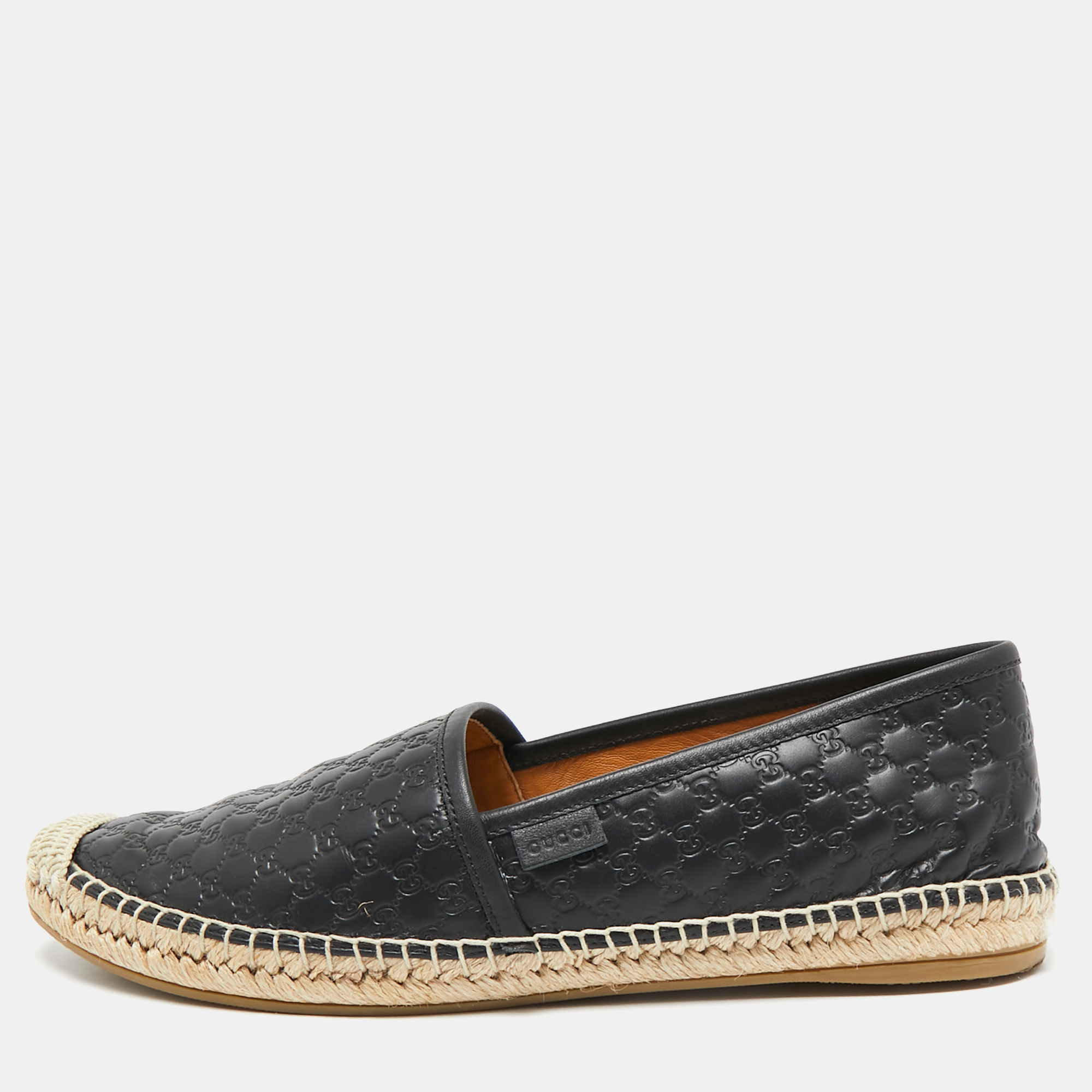 

Gucci Black Microguccissima Leather Espadrille Flats Size