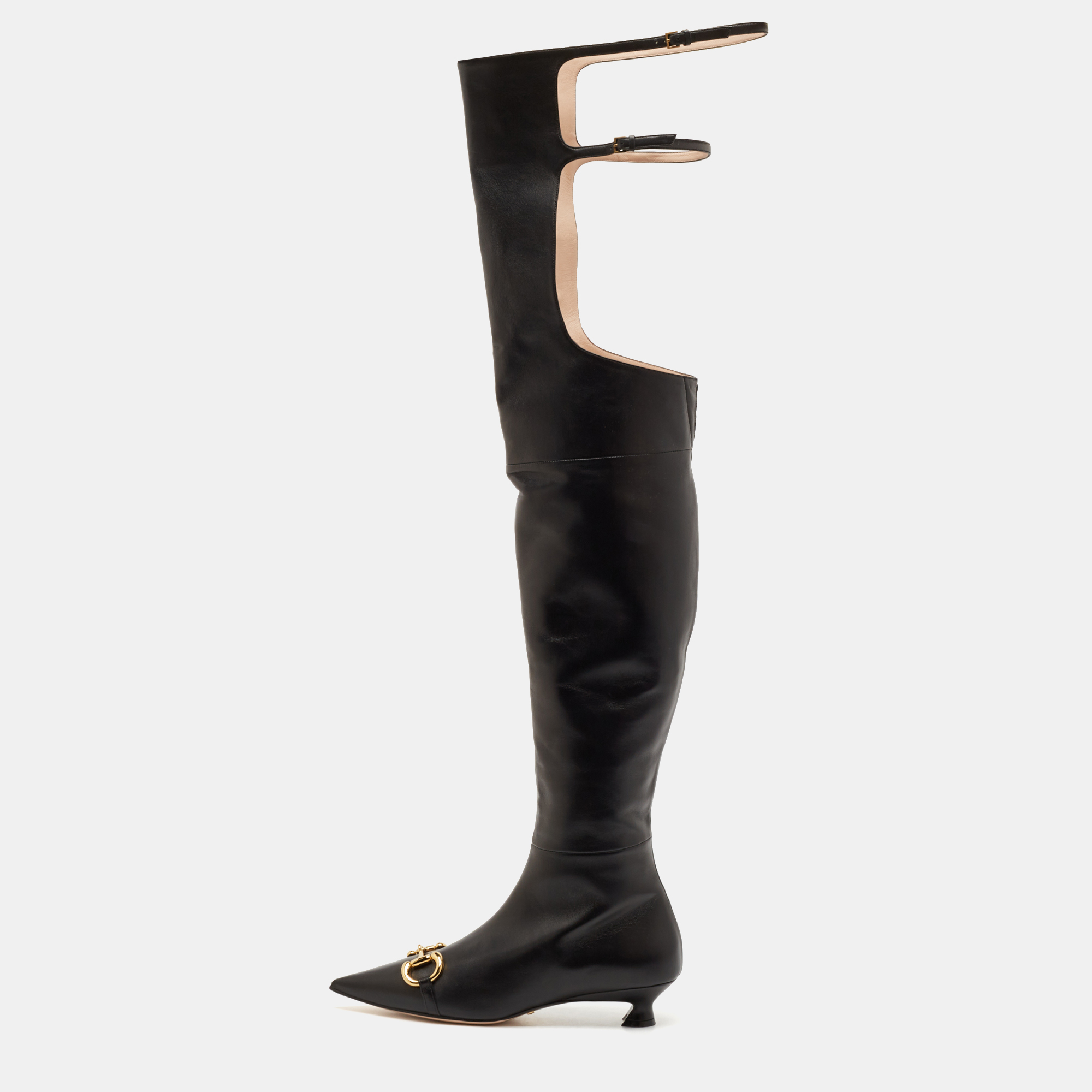 

Gucci Black Leather Horsebit Buckle Detail Over The Knee Boots Size