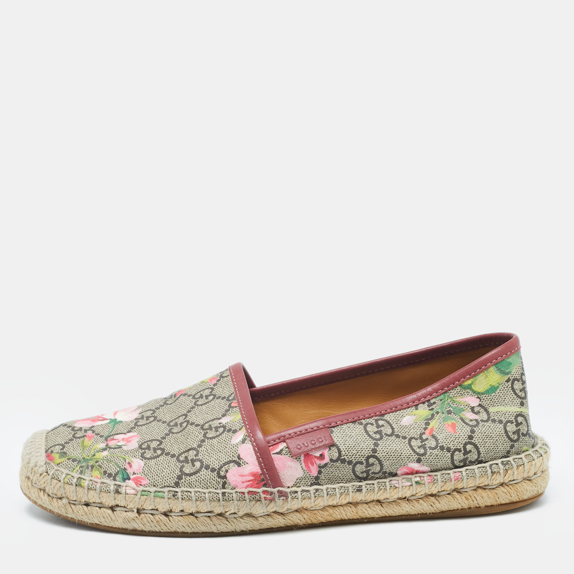 

Gucci Beige Flora Print Coated Canvas and Leather Slip On Espadrilles Size