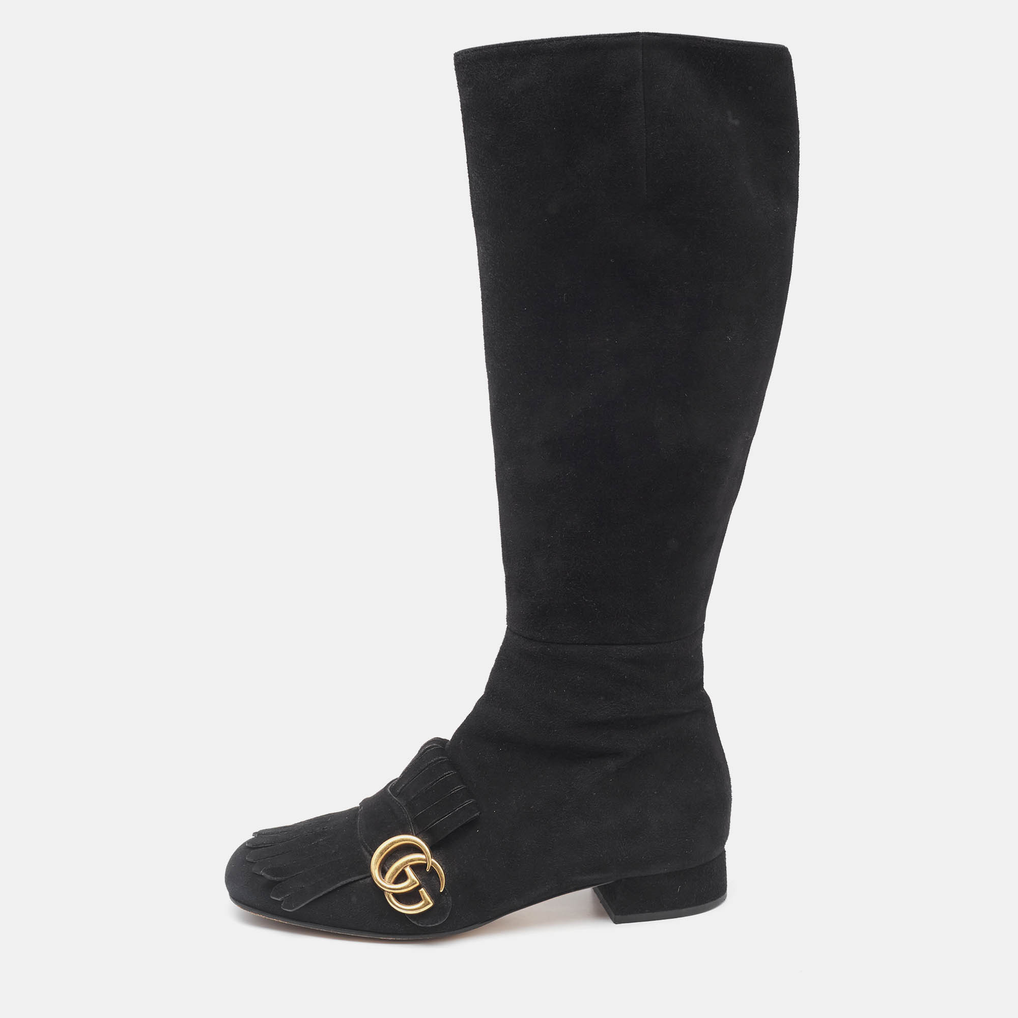 

Gucci Black Suede GG Marmont Knee Length Boots Size