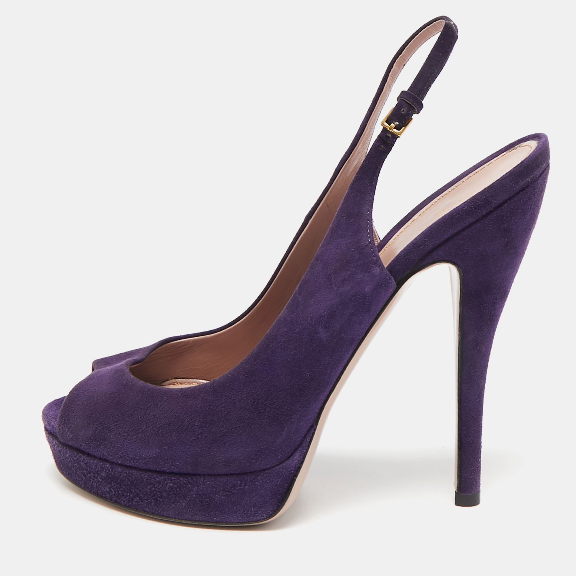 

Gucci Purple Suede Slingback Peep Toe Pumps Size