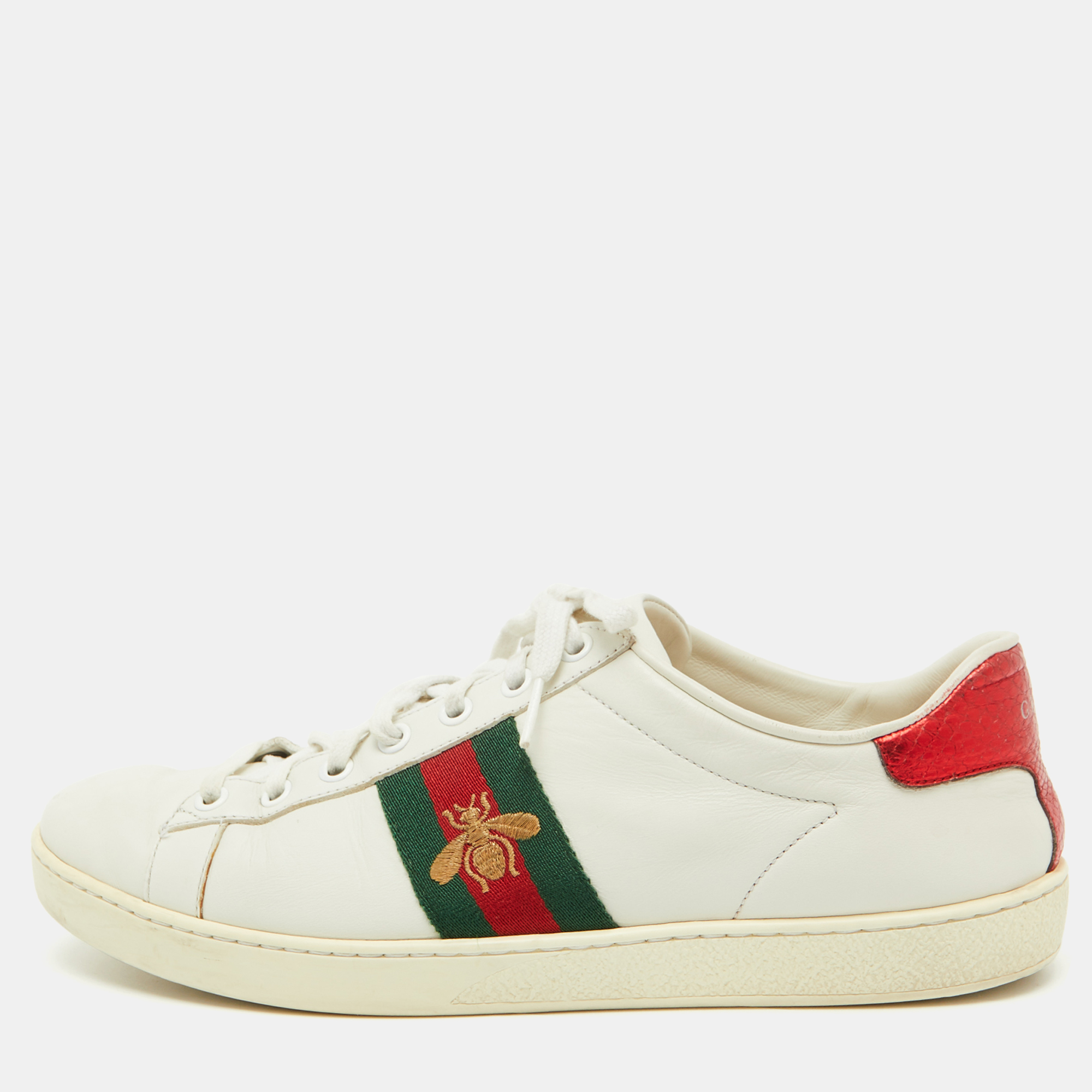 

Gucci White Leather Bee Embroidered Ace Sneakers Size