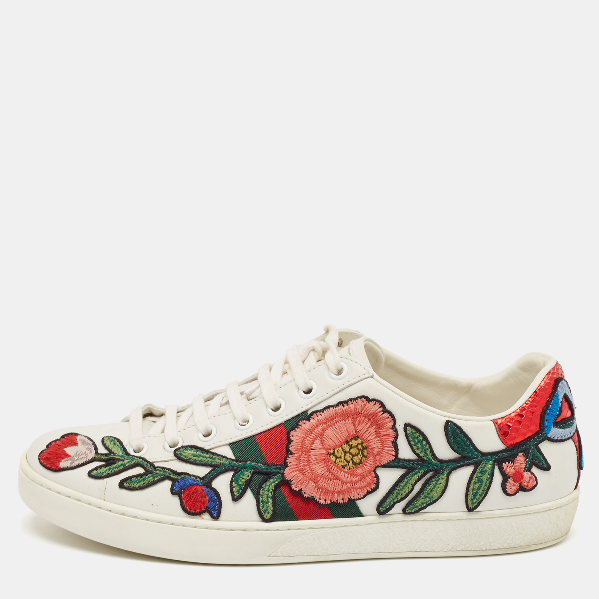 

Gucci White Leather and Python Embossed Ace Low Top Sneakers Size