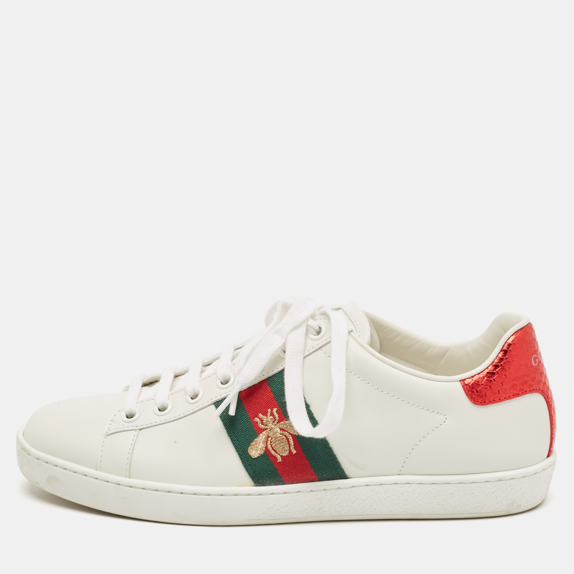 

Gucci White Leather Ace Bee Embroidered Low Top Sneakers Size