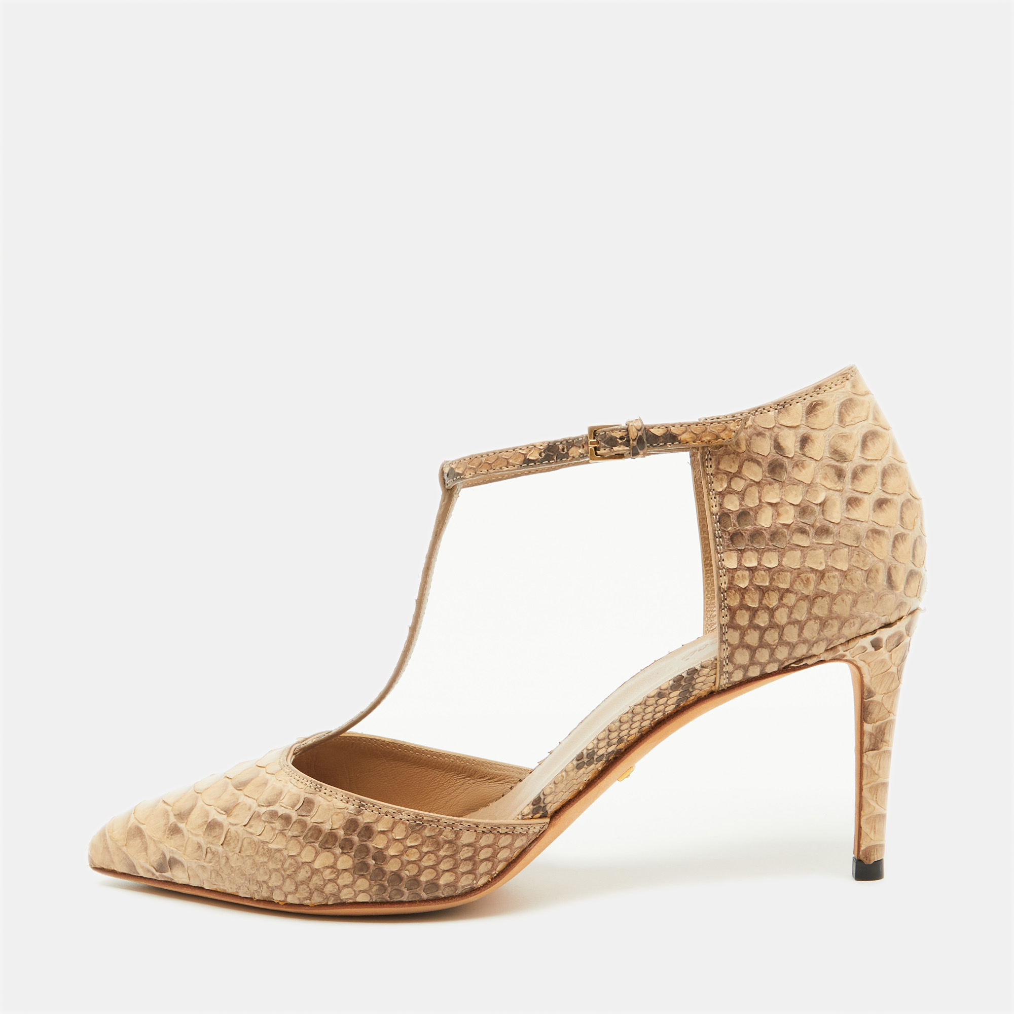 

Gucci Beige/Brown Python Pointed Toe T-Strap Pumps Size