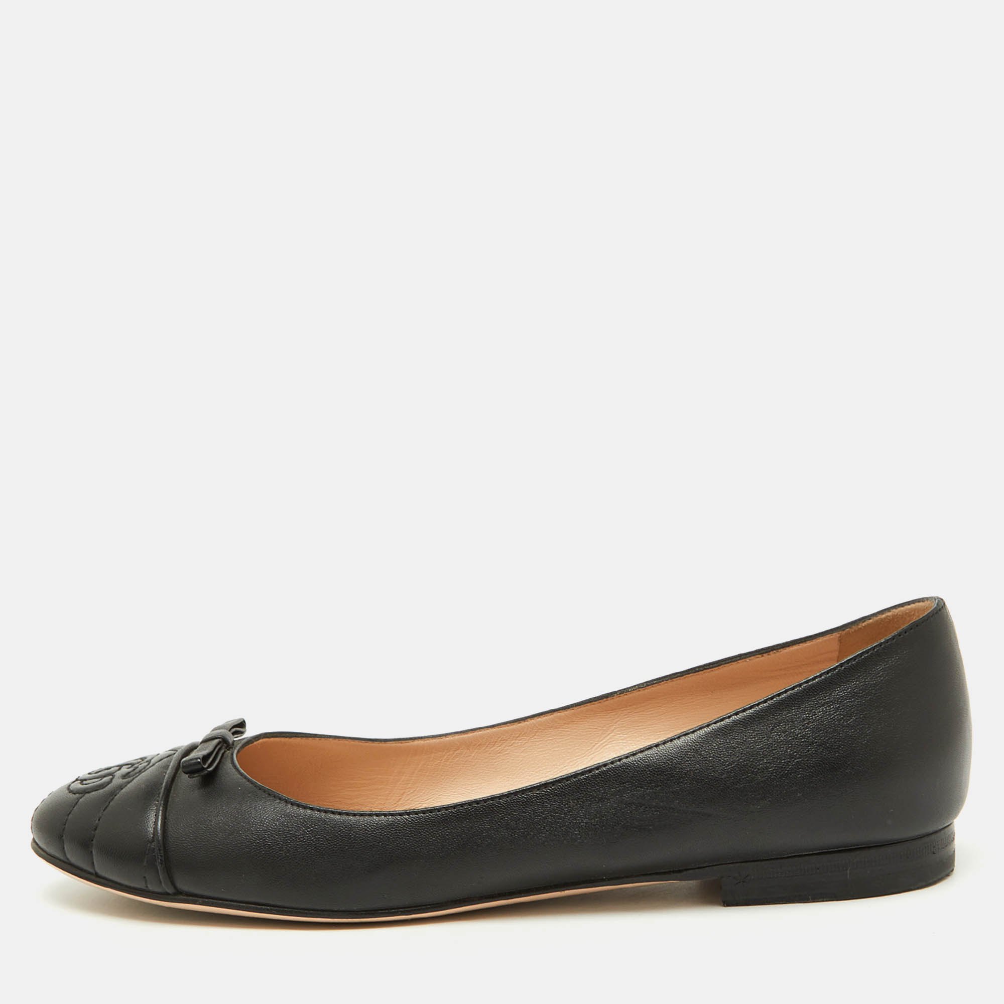 

Gucci Black Leather GG Cap Toe Bow Ballet Flats Size