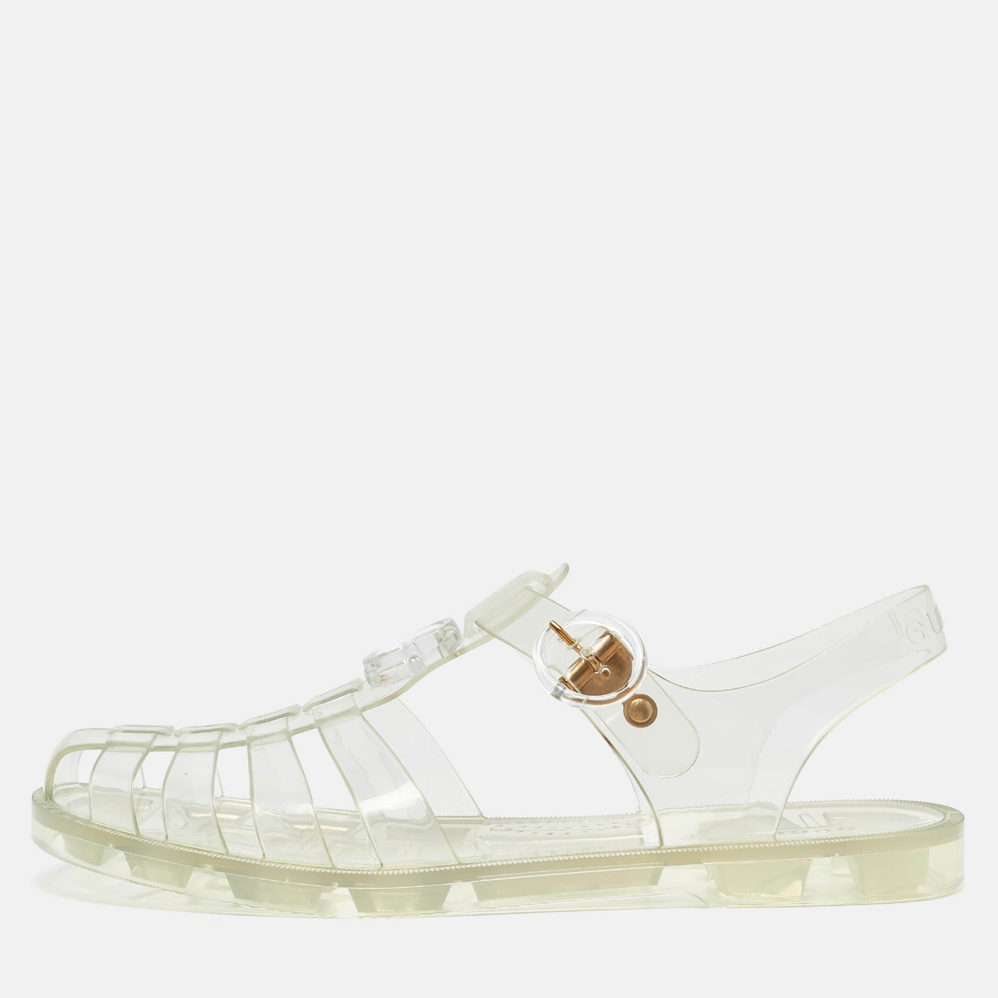 

Gucci Transparent Rubber GG Fisherman Sandals Size