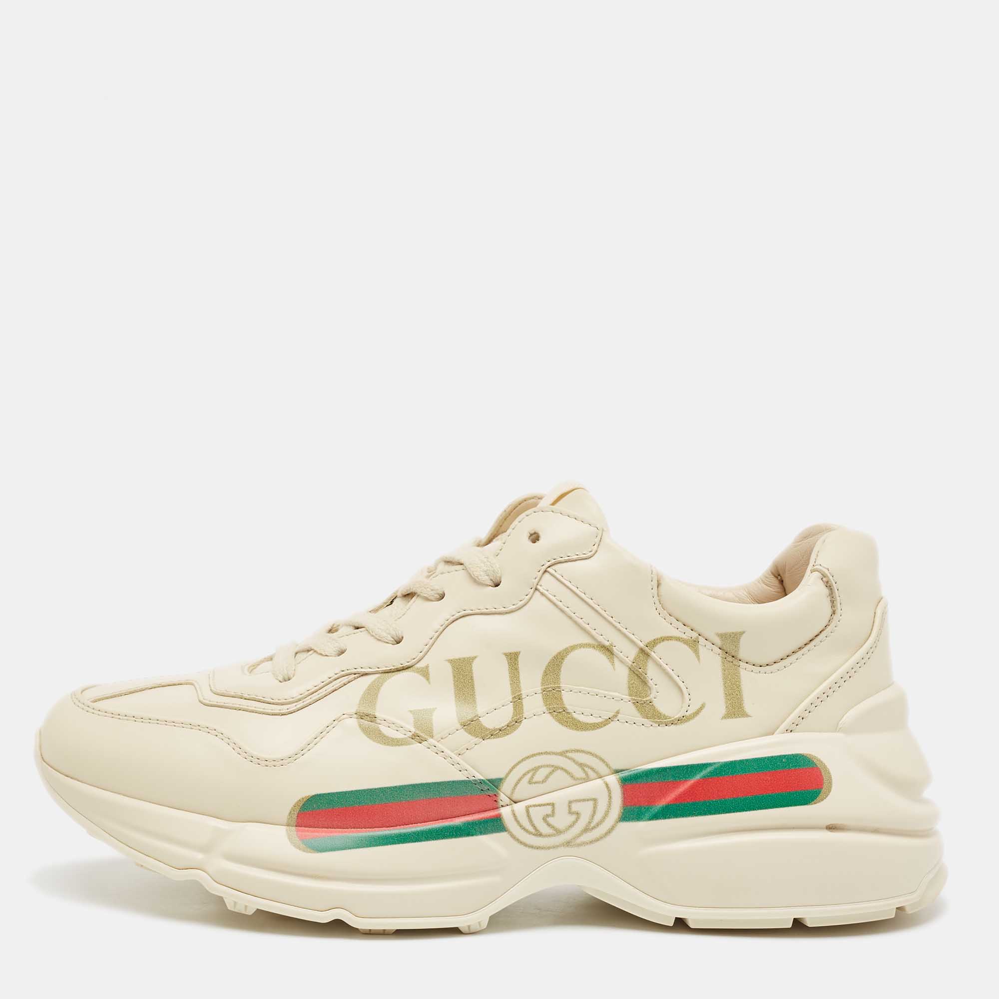 

Gucci Cream Leather Vintage Logo Rhyton Sneakers Size