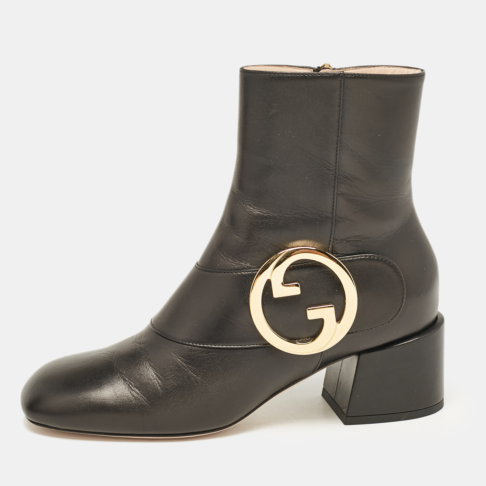 

Gucci Black Leather GG Blondie Ankle Boots Size