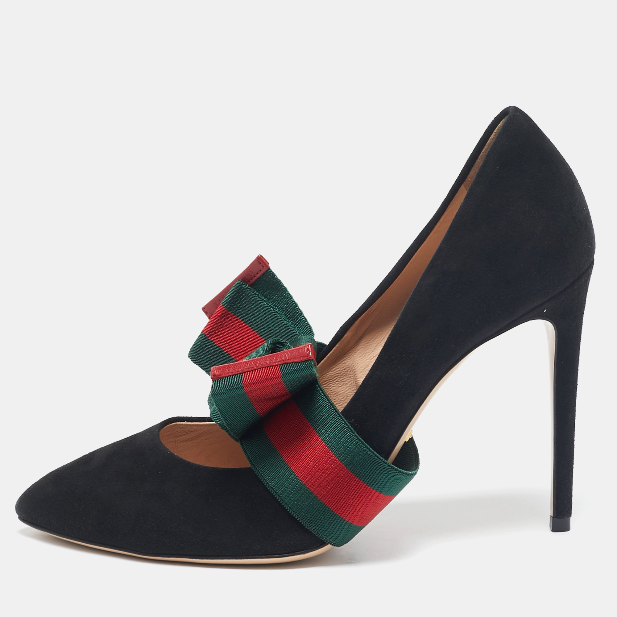 

Gucci Black Suede and Stretch Web Mary Jane Sylvie Pumps Size