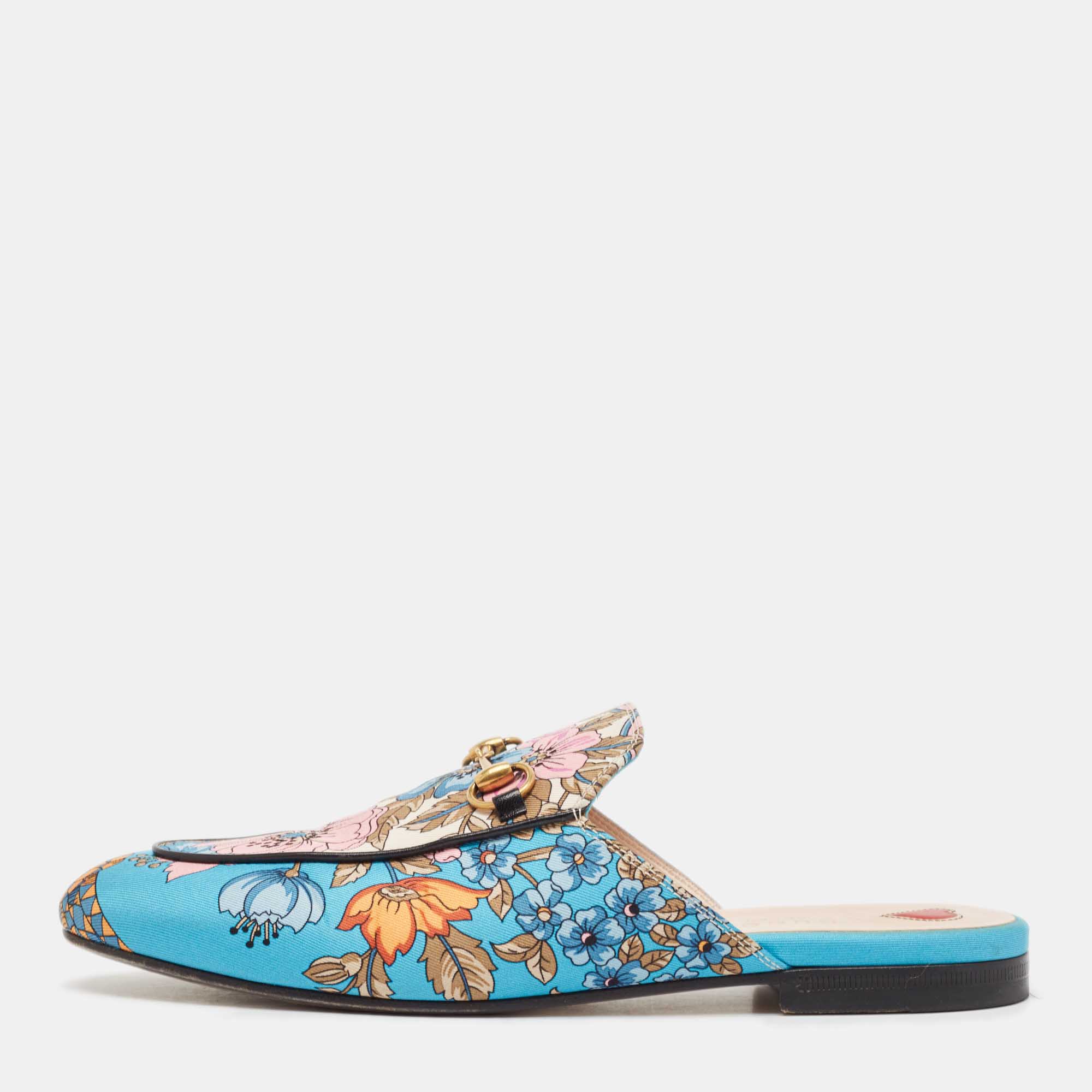 

Gucci Multicolor Canvas Horsebit Princetown Mules Size