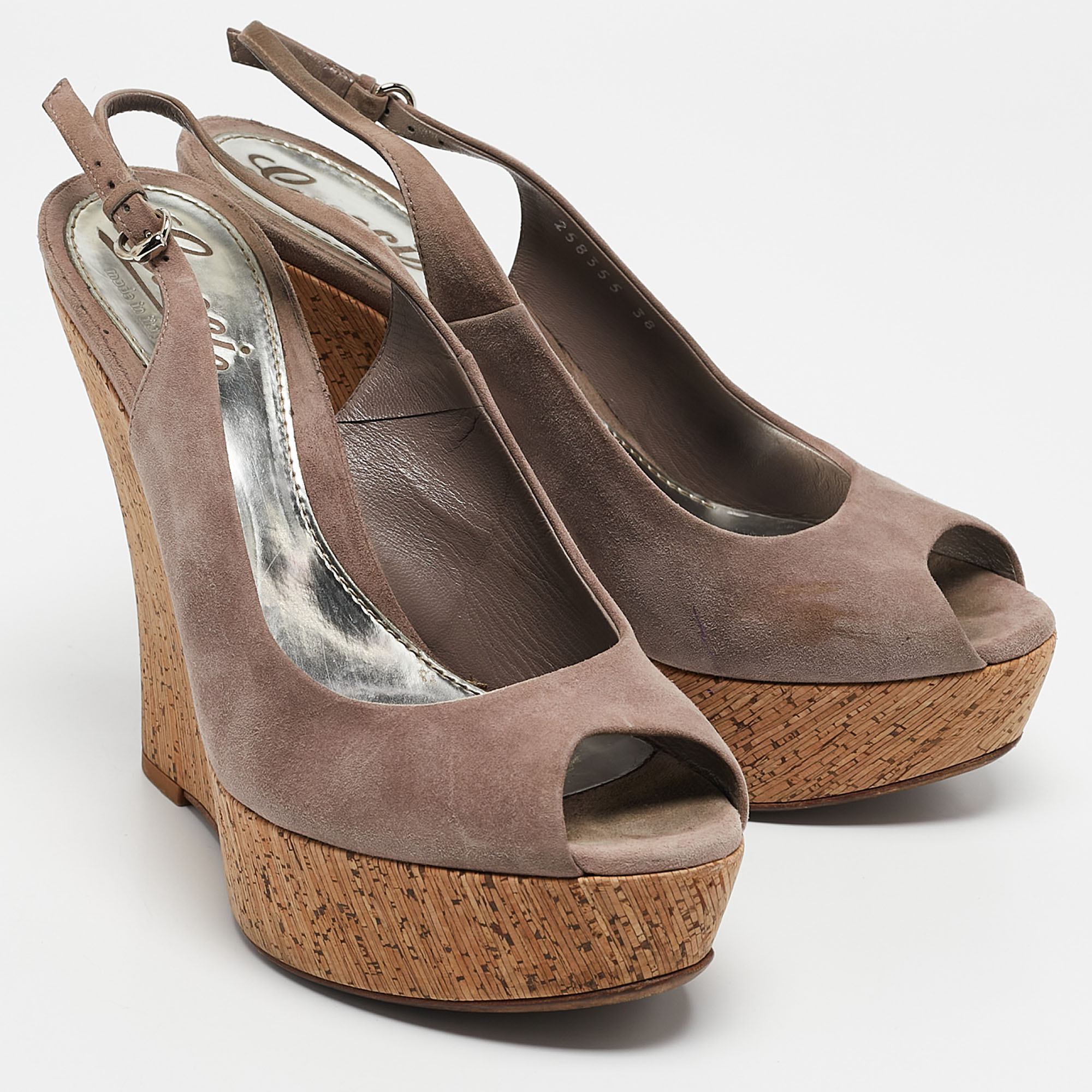 Gucci Mauve Suede Cork Wedge Sandals Size 38 