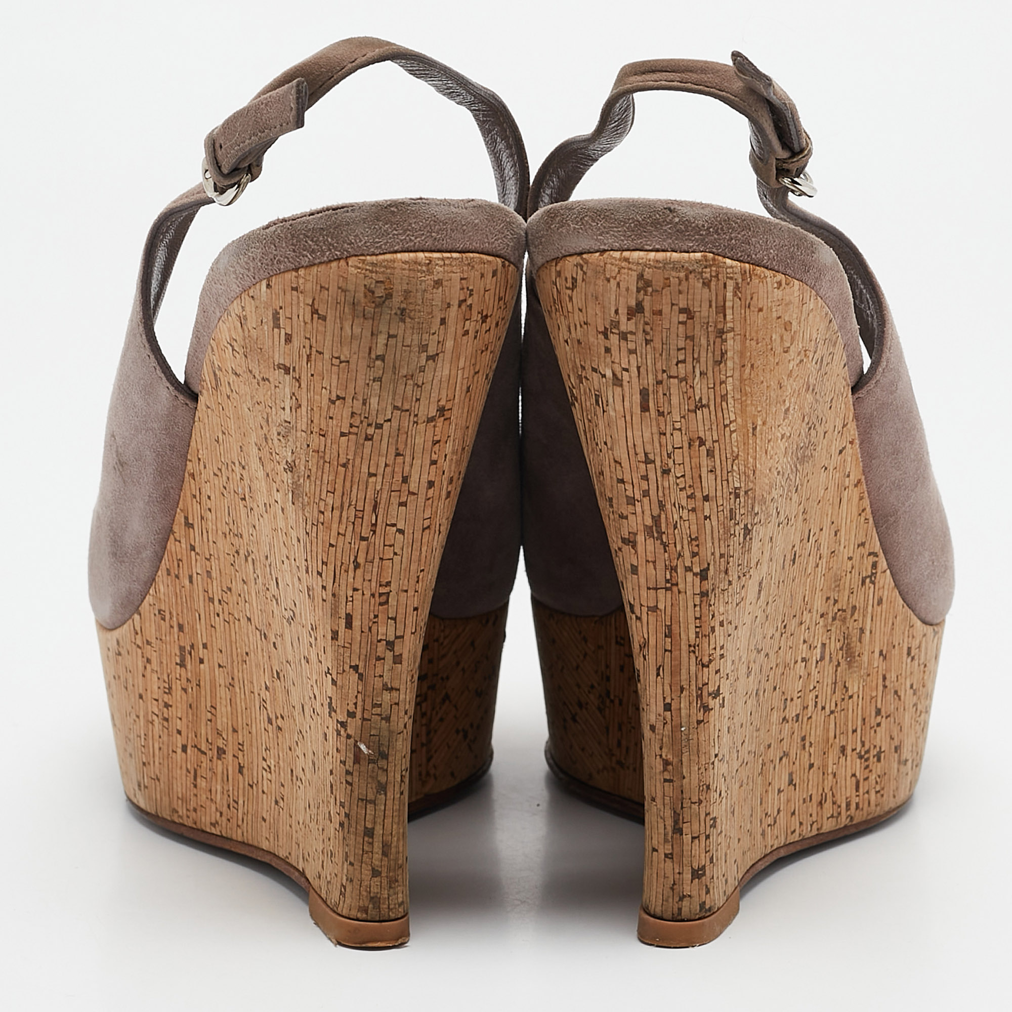 Gucci Mauve Suede Cork Wedge Sandals Size 38 