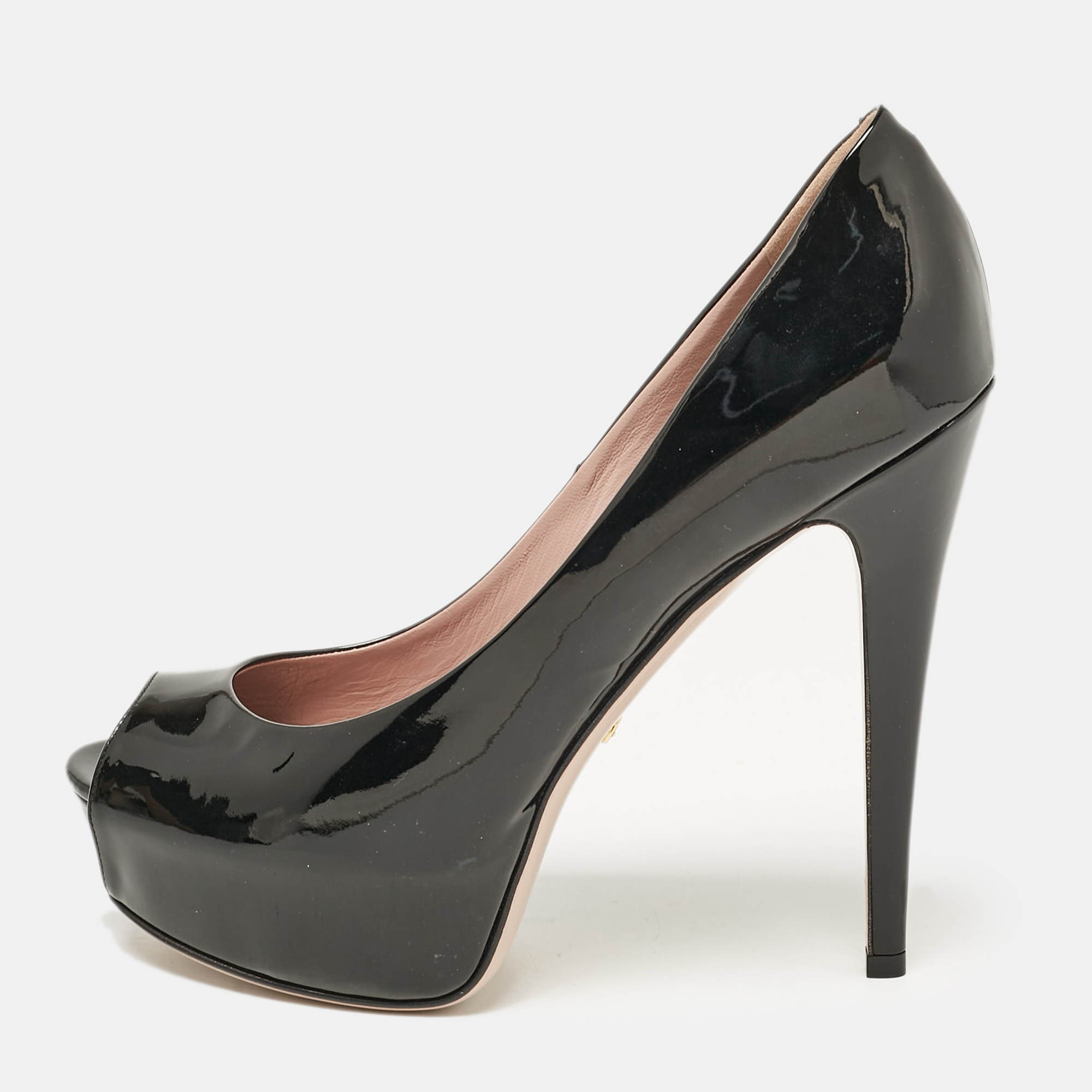 

Gucci Black Patent Leather Peep Toe Pumps Size