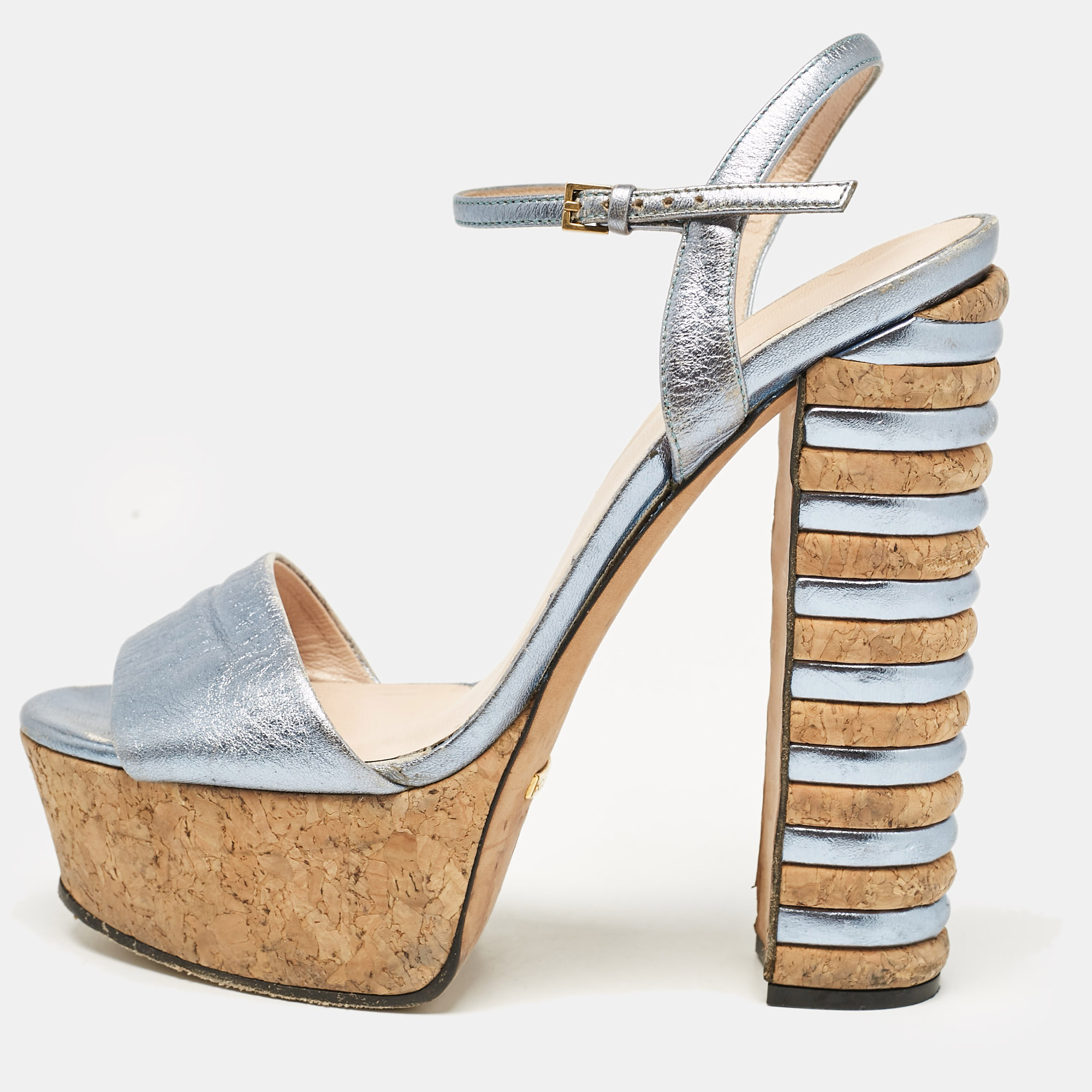 

Gucci Blue Leather Claudie Ankle Strap Platform Sandals Size