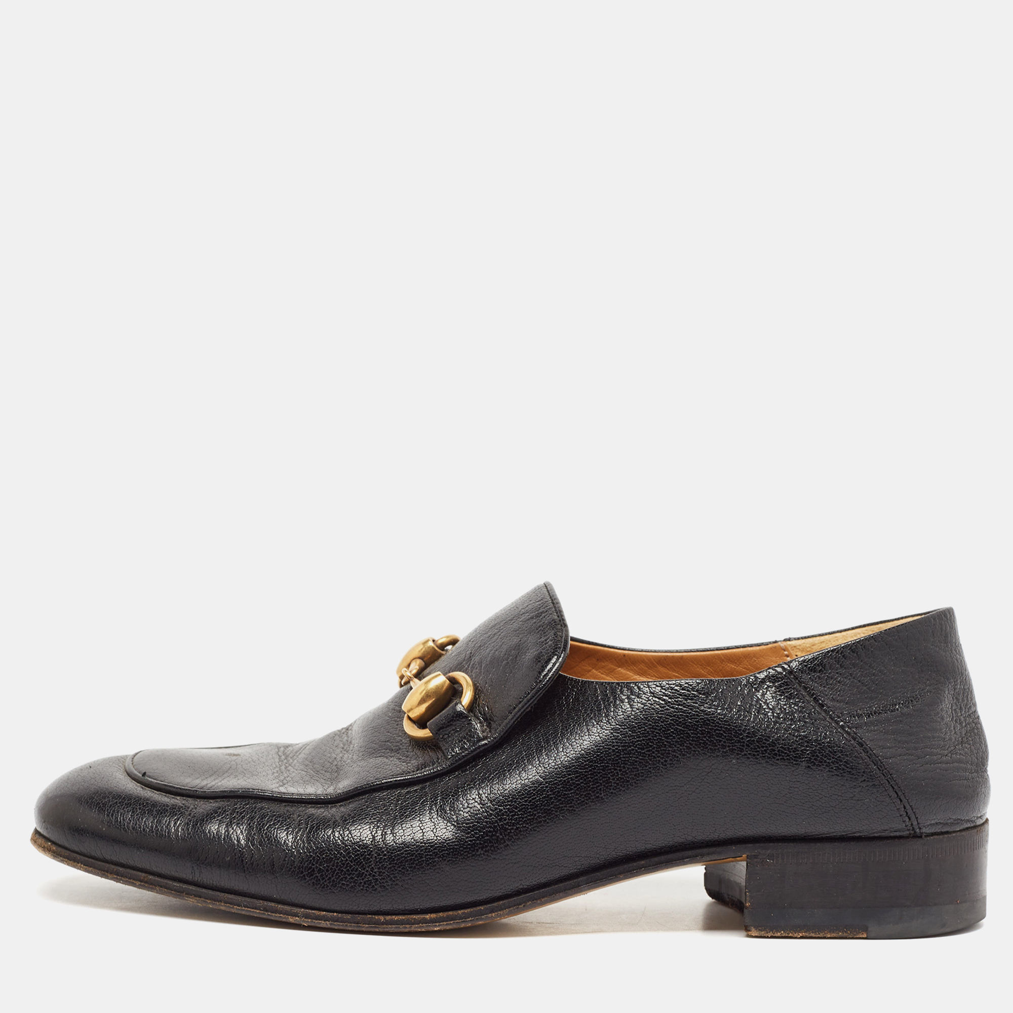 

Gucci Black Leather Jordaan Horsebit Loafers Size