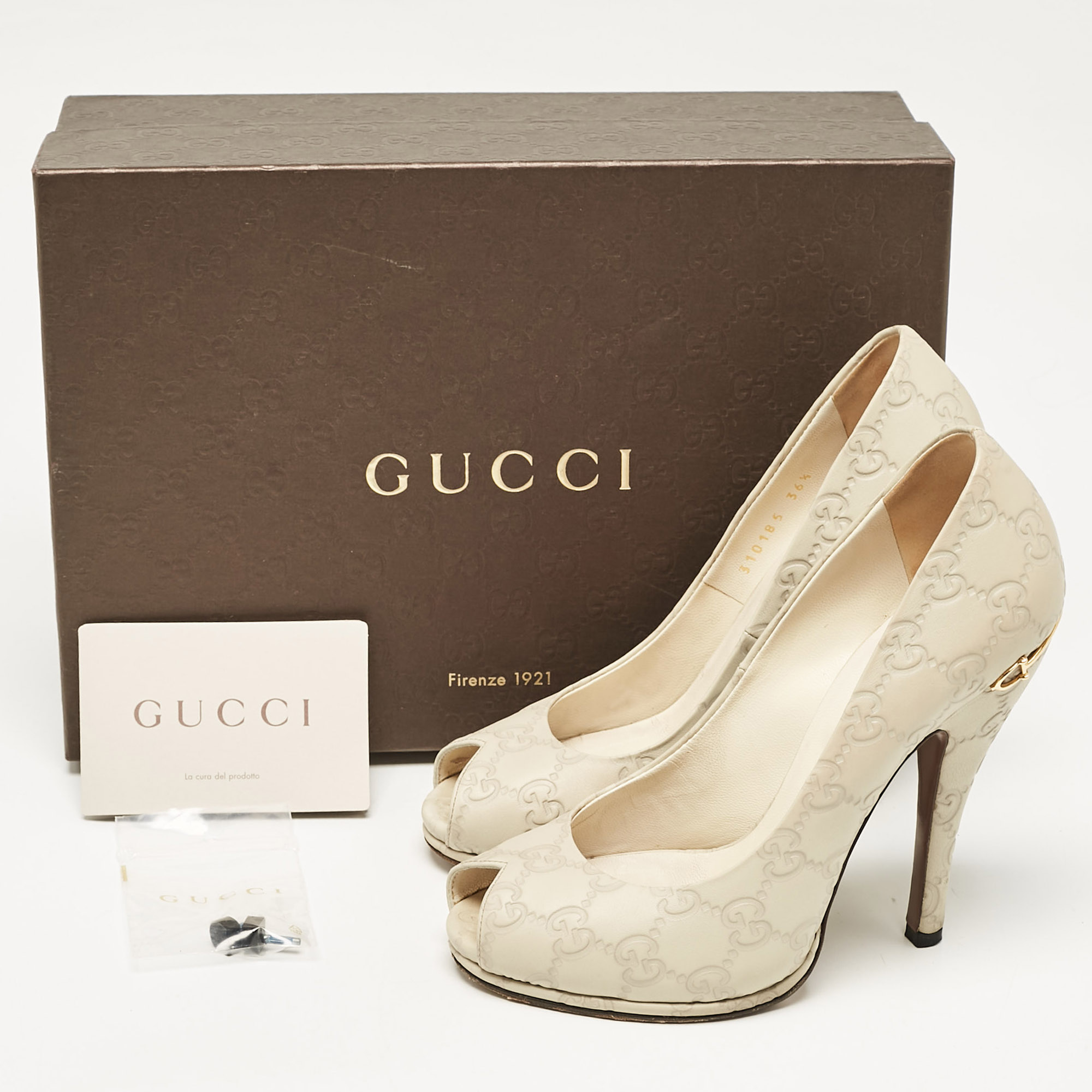 Gucci Cream Guccissima Leather Peep Toe Pumps Size 36.5 