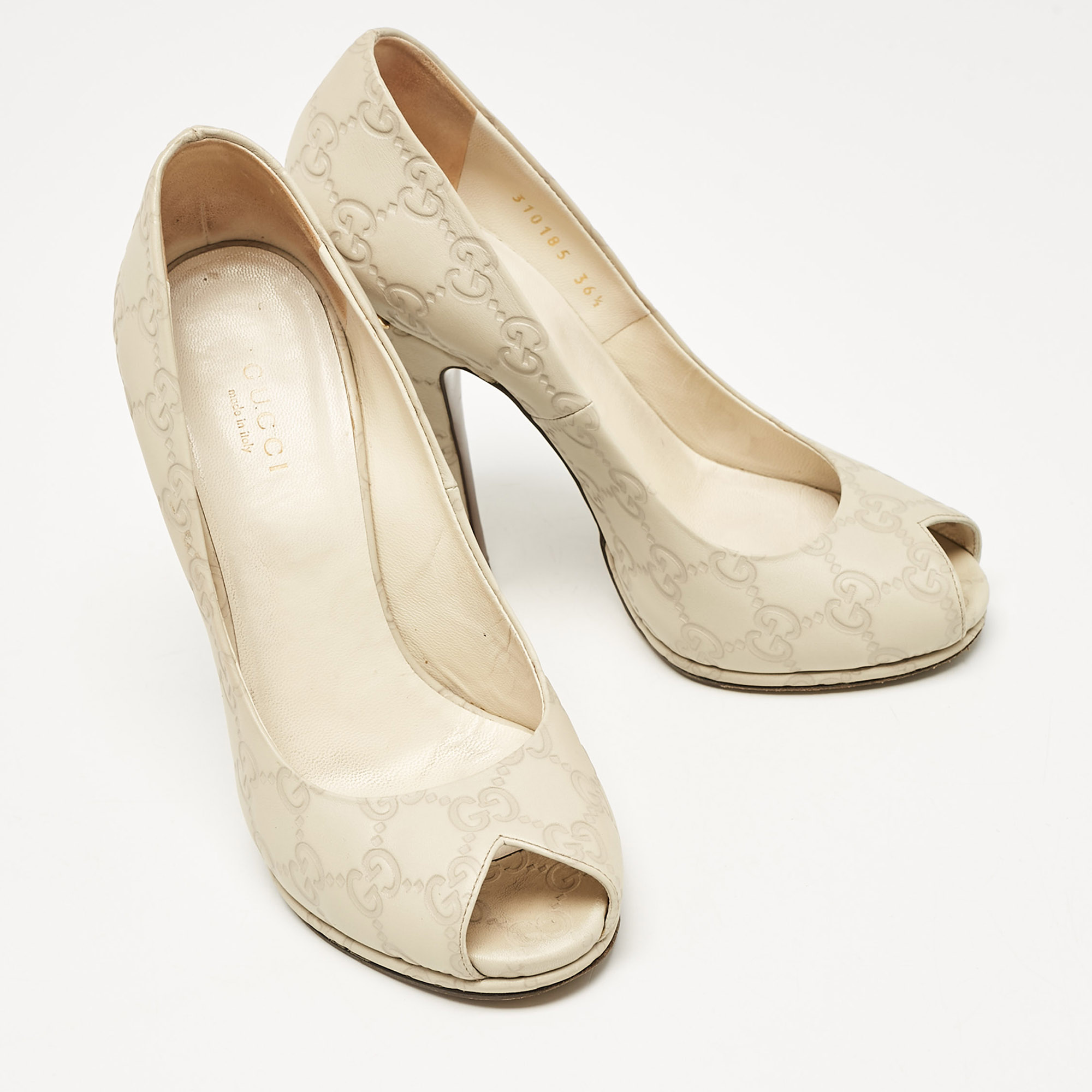 Gucci Cream Guccissima Leather Peep Toe Pumps Size 36.5 