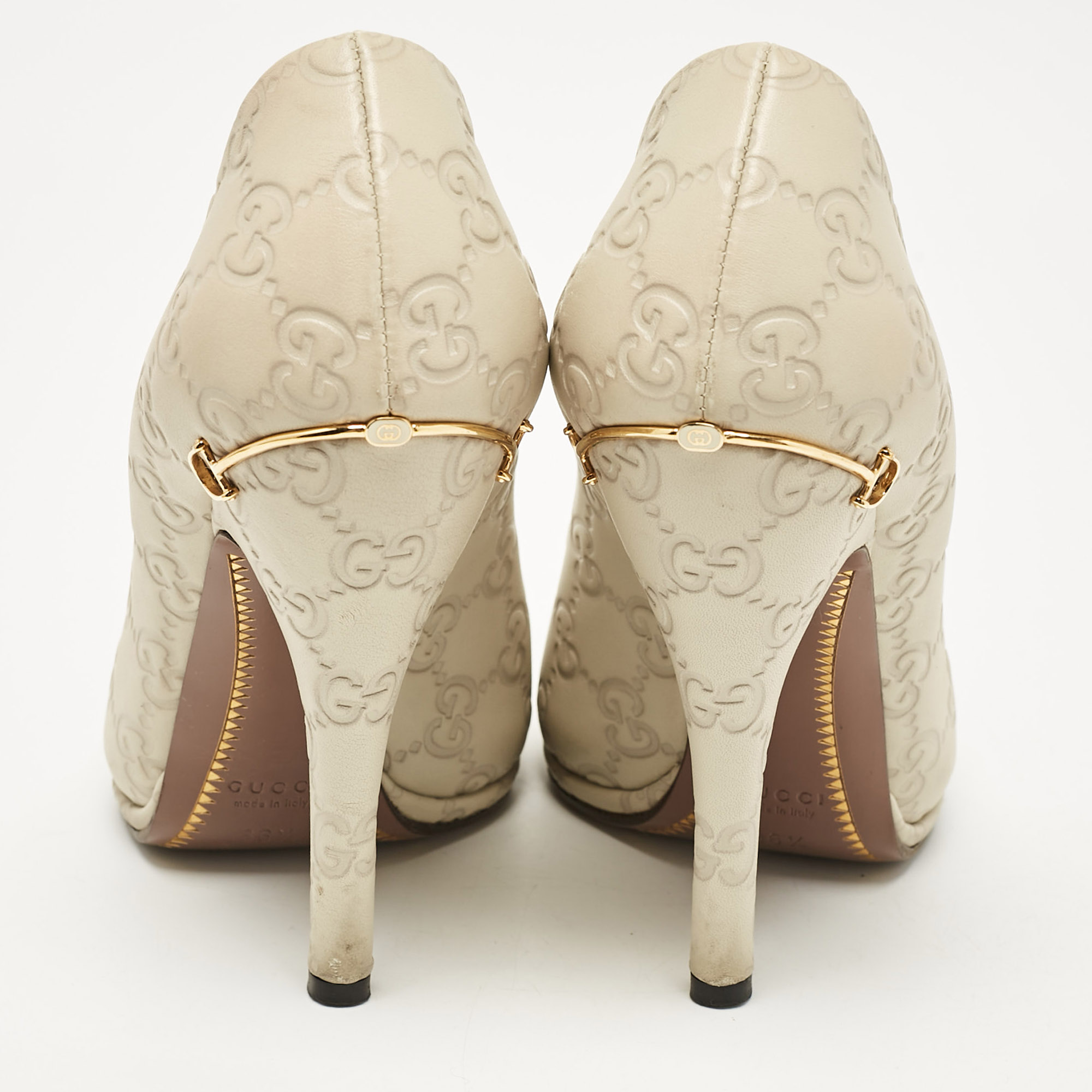 Gucci Cream Guccissima Leather Peep Toe Pumps Size 36.5 
