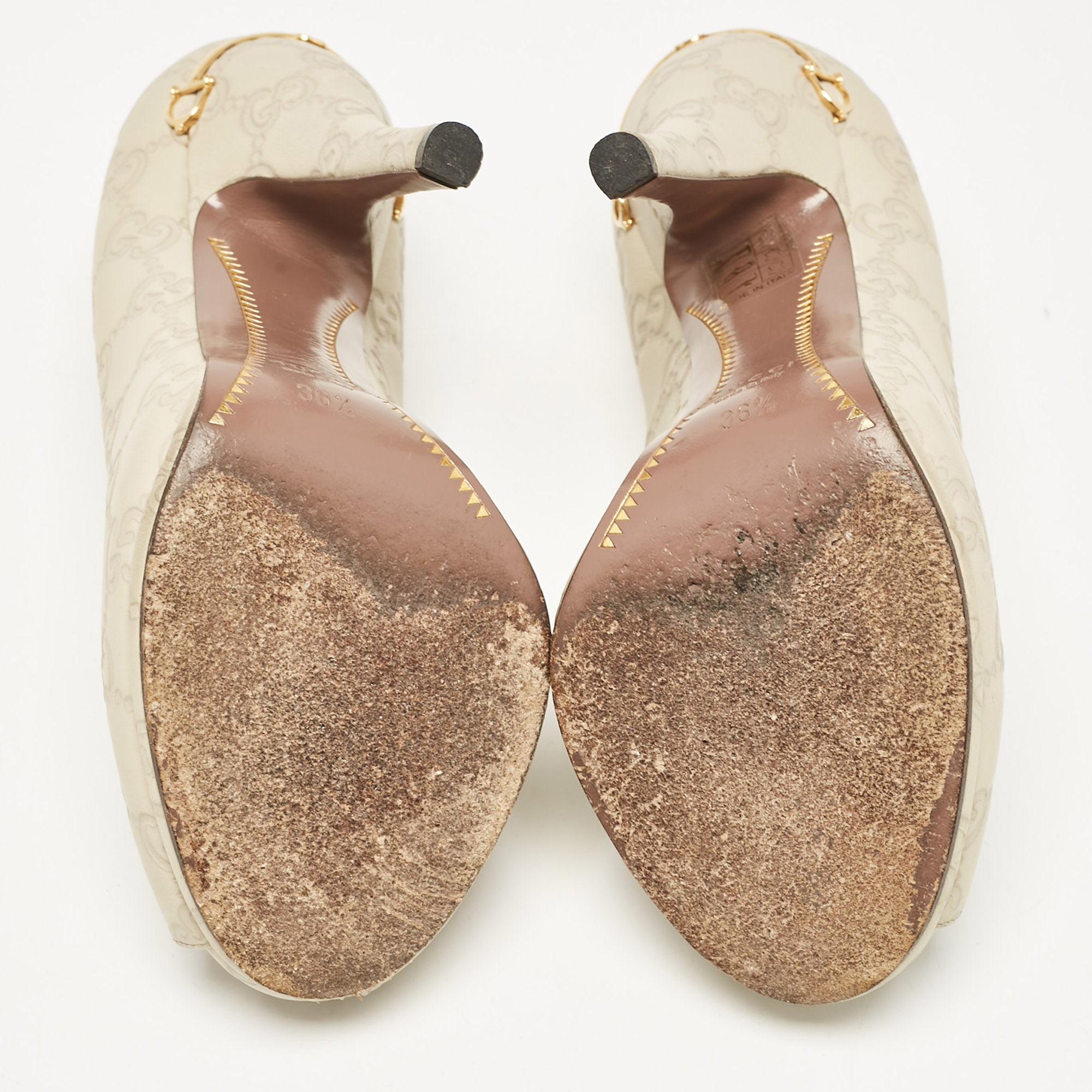 Gucci Cream Guccissima Leather Peep Toe Pumps Size 36.5 