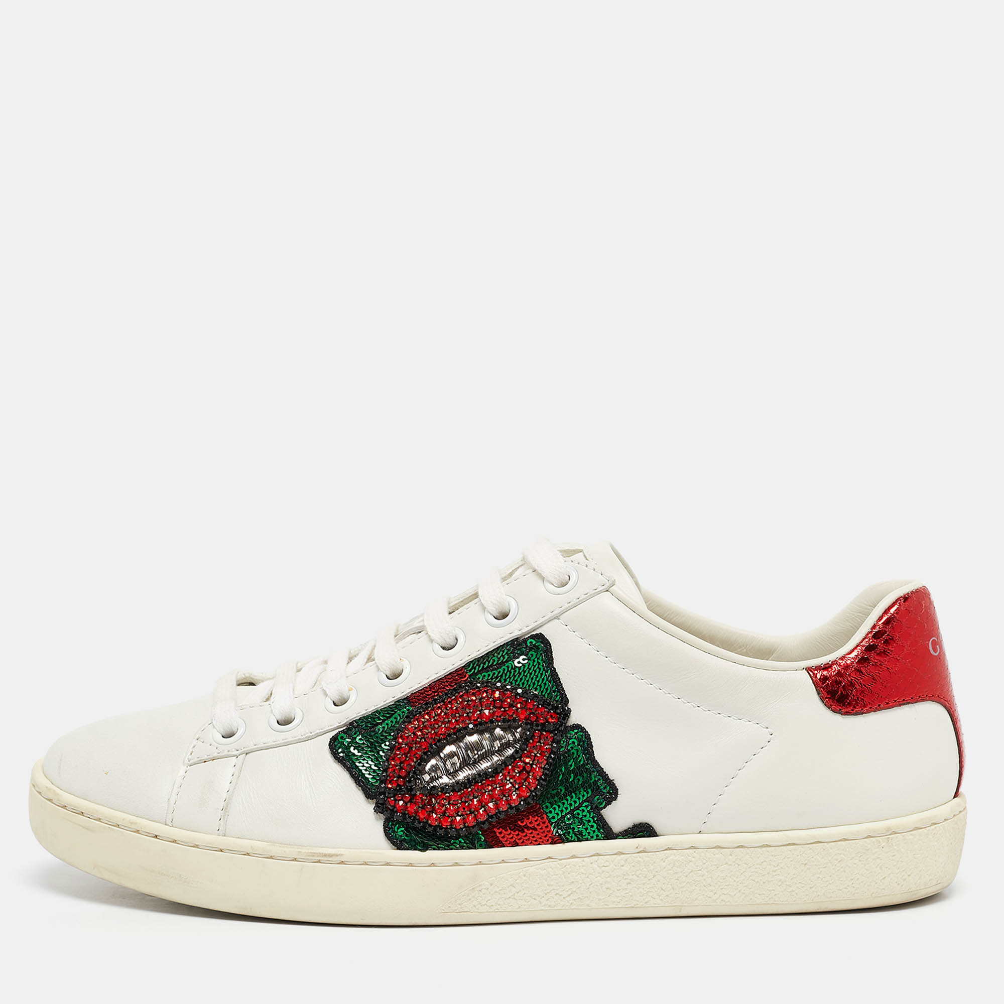 

Gucci White Leather Lip Ace Low Top Sneakers Size