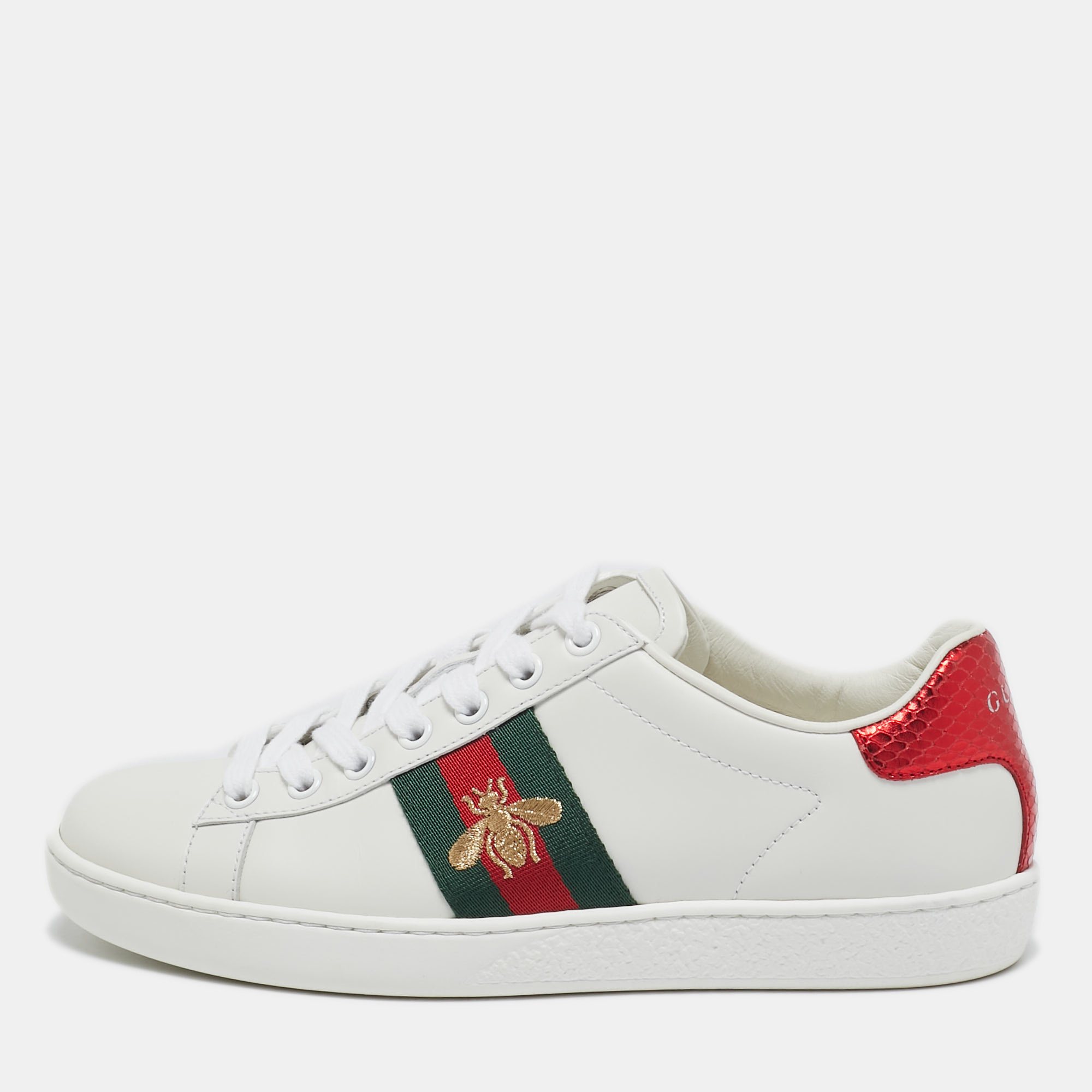 

Gucci White Leather Bee Embroidered Ace Sneakers Size