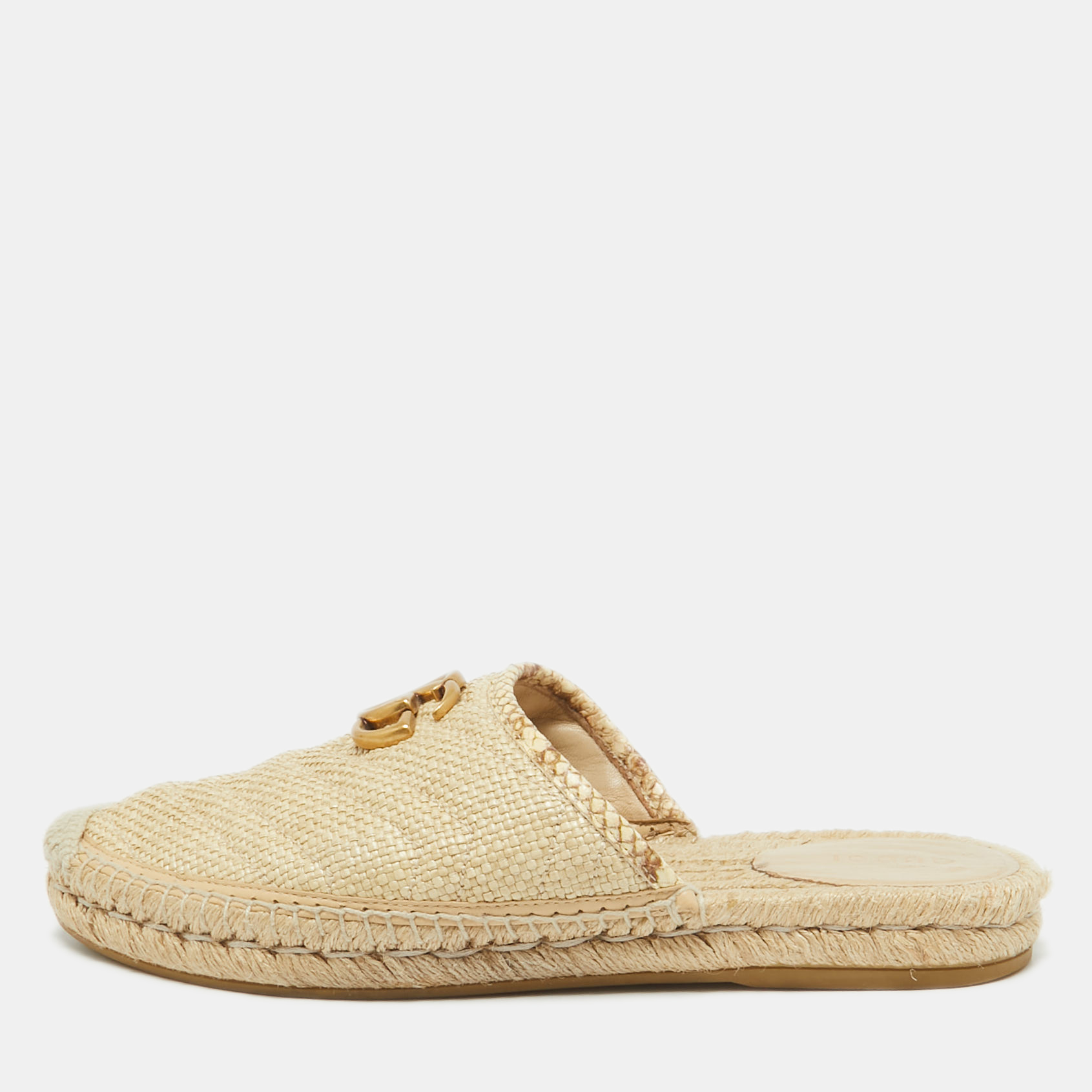 

Gucci Beige Matelasse Raffia GG Marmont Espadrille Mules Size