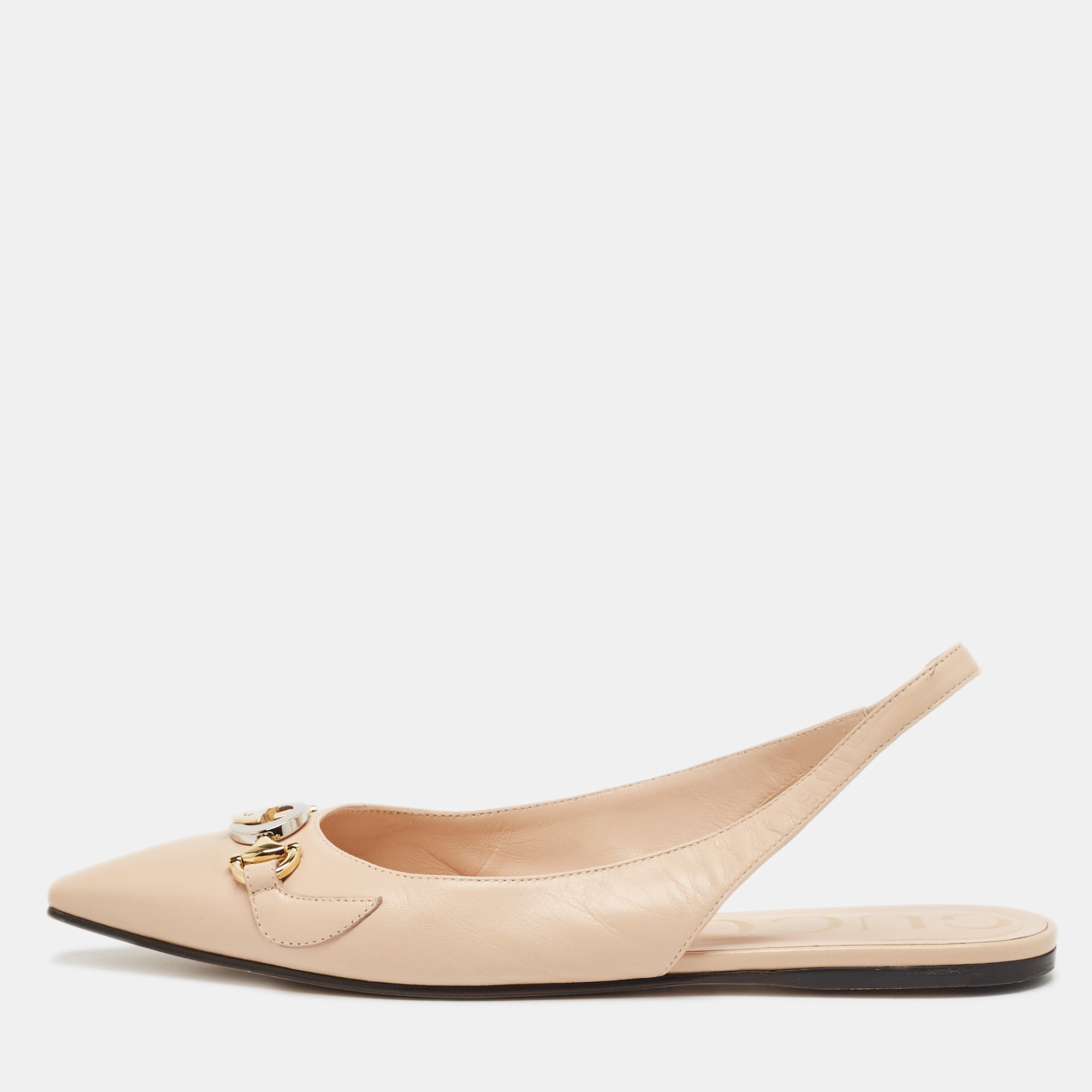 

Gucci Beige Leather Zumi Slingback Flats Size