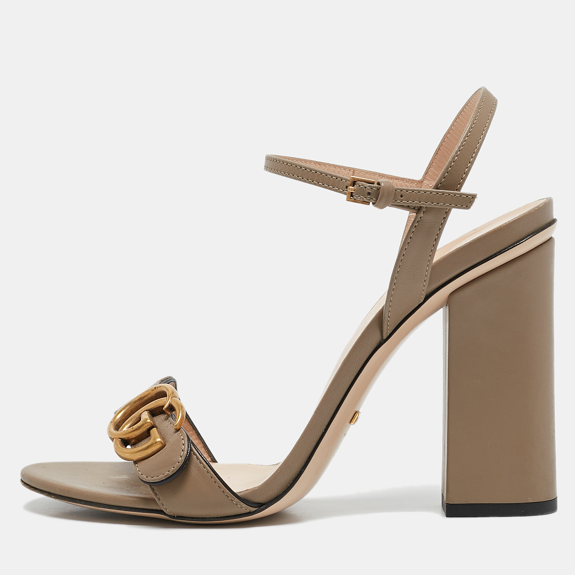 

Gucci Grey Leather Horsebit Ankle Strap Sandals Size