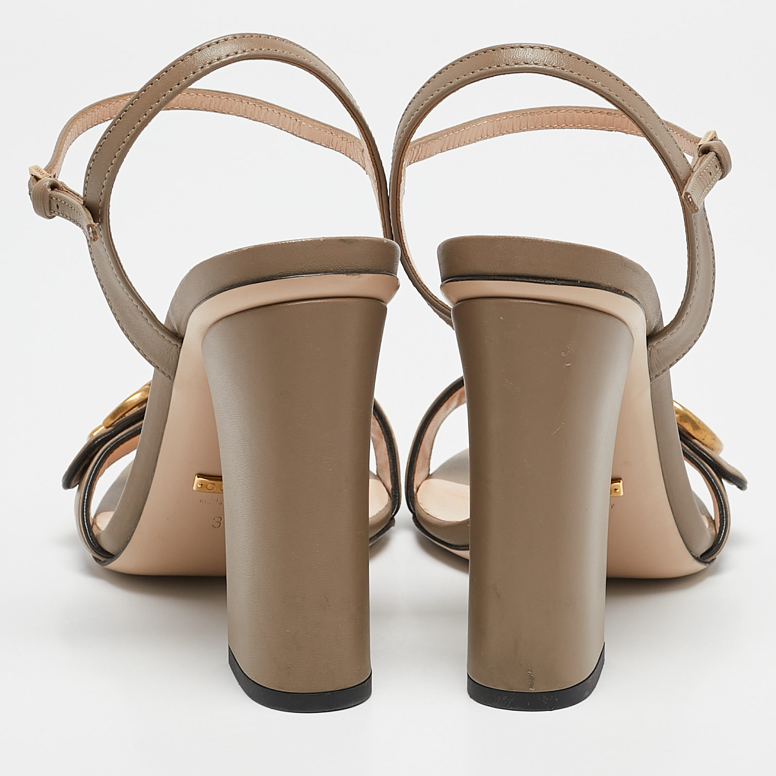 Gucci Grey Leather Horsebit Ankle Strap Sandals Size 39 