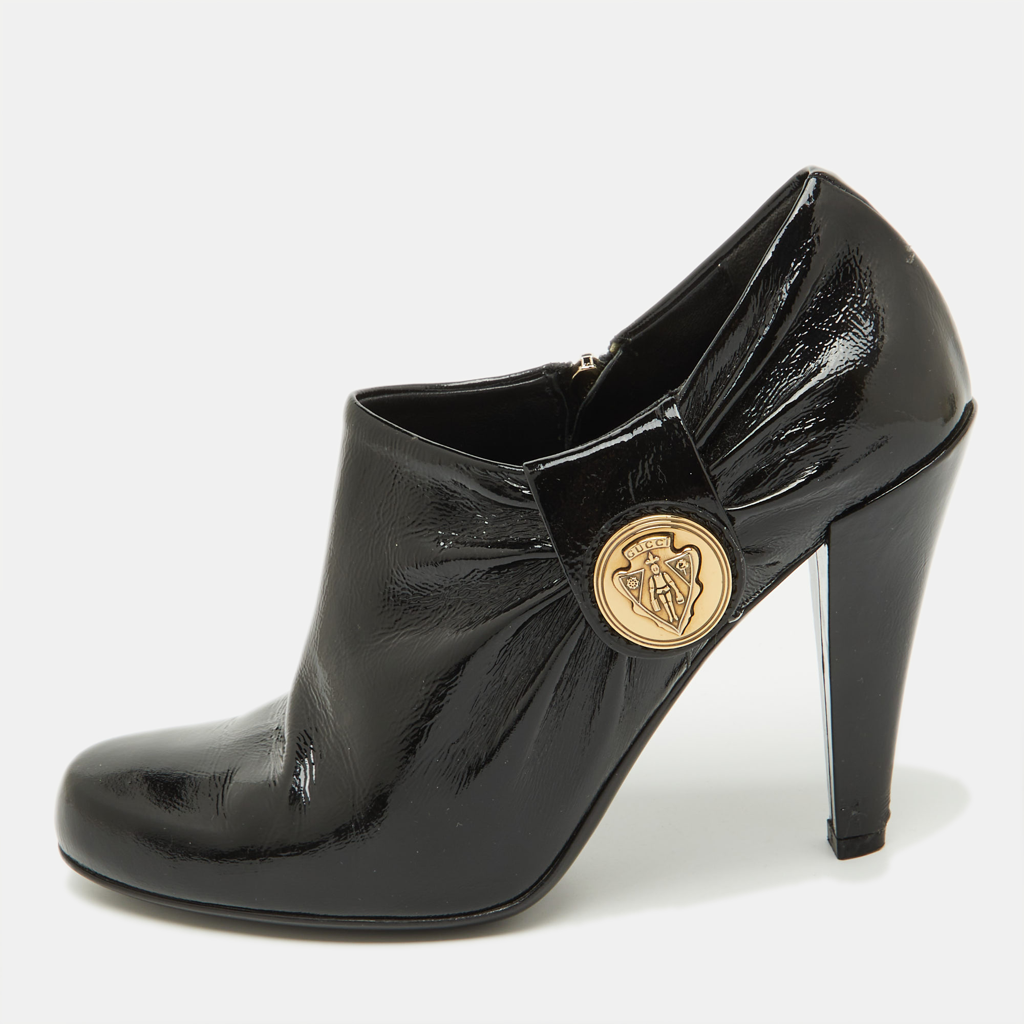 

Gucci Black Patent Leather Hysteria Ankle Booties Size