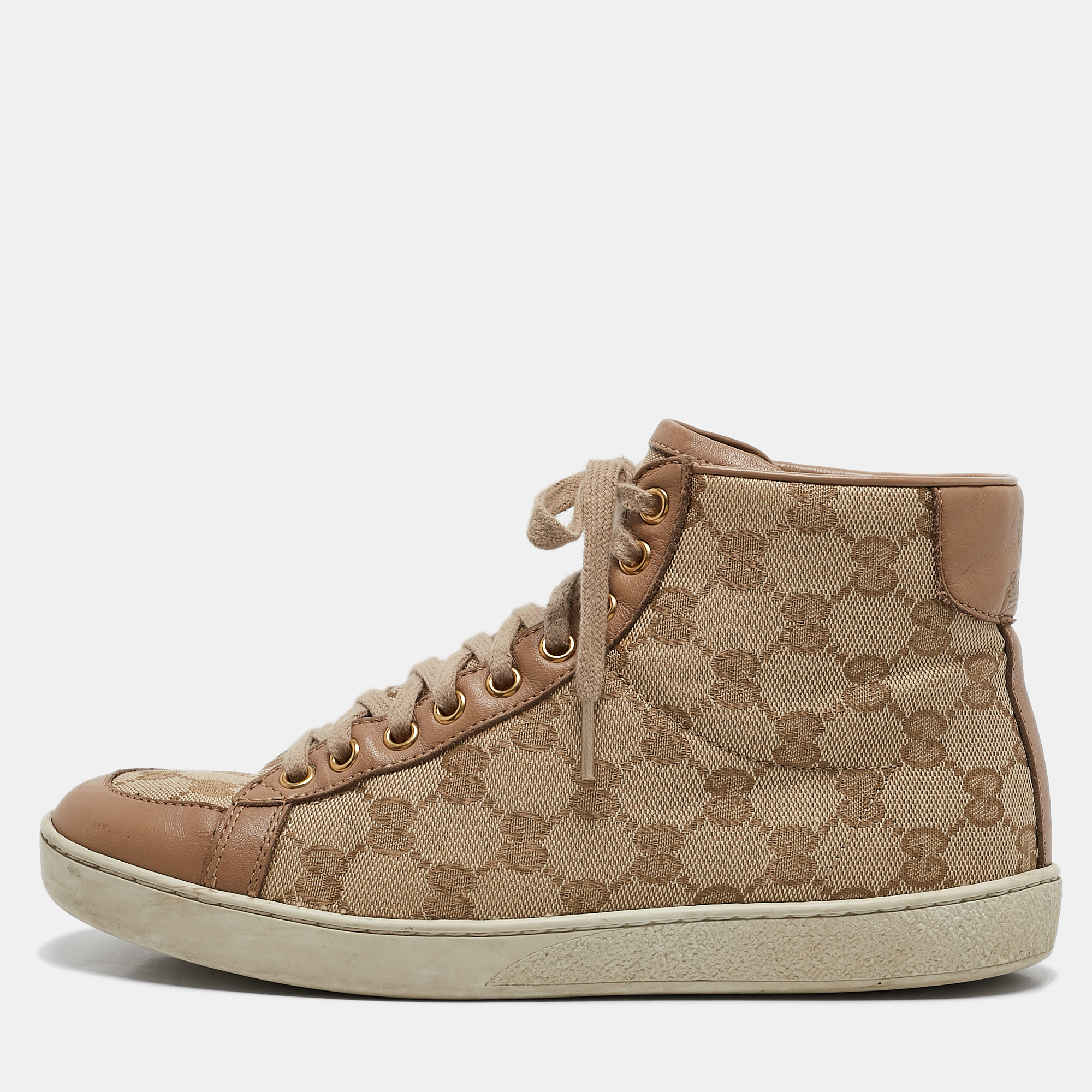 

Gucci Beige Canvas and Leather Brooklyn High Top Sneakers Size