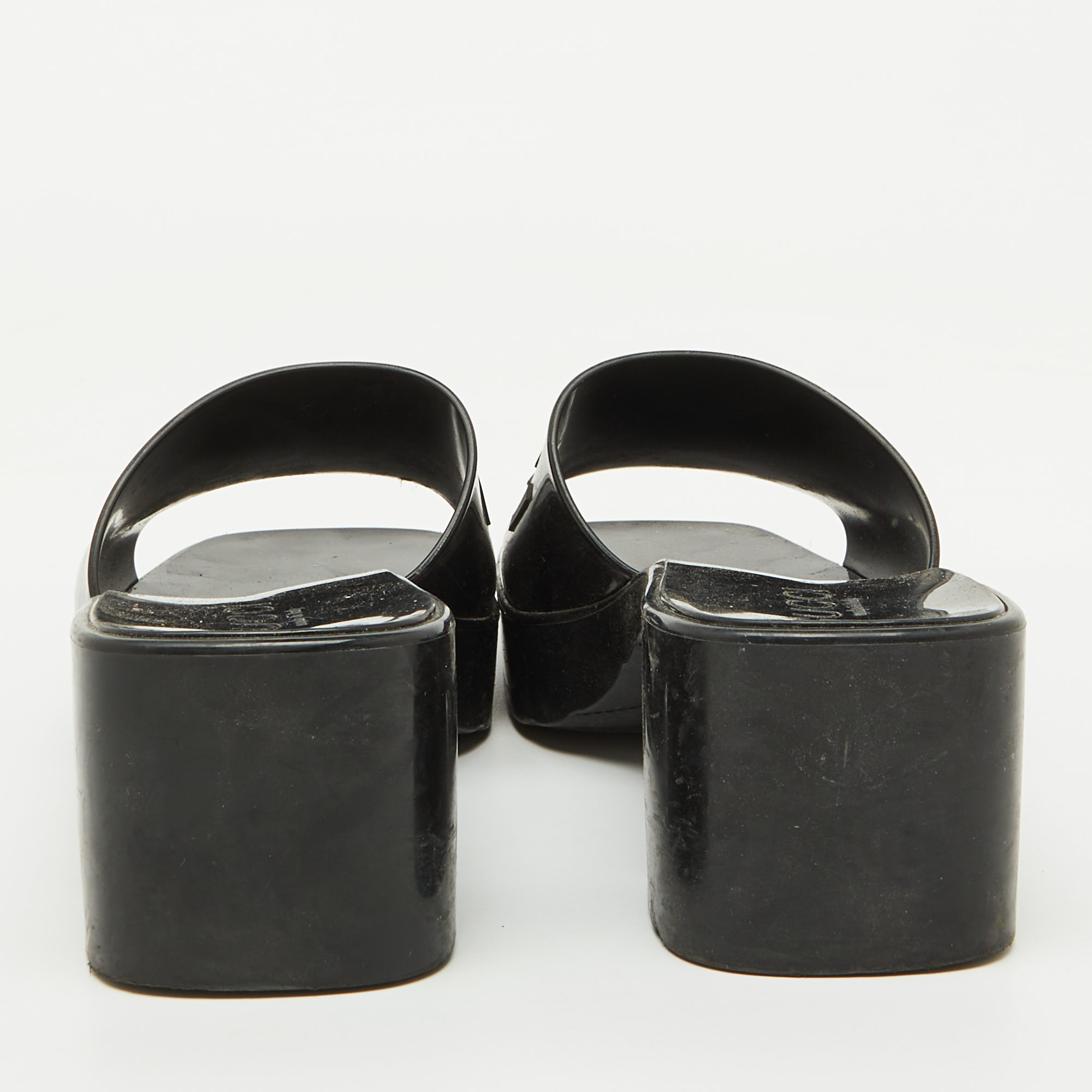 Gucci Black Rubber Logo Embossed Platform Slide Sandals Size 41 