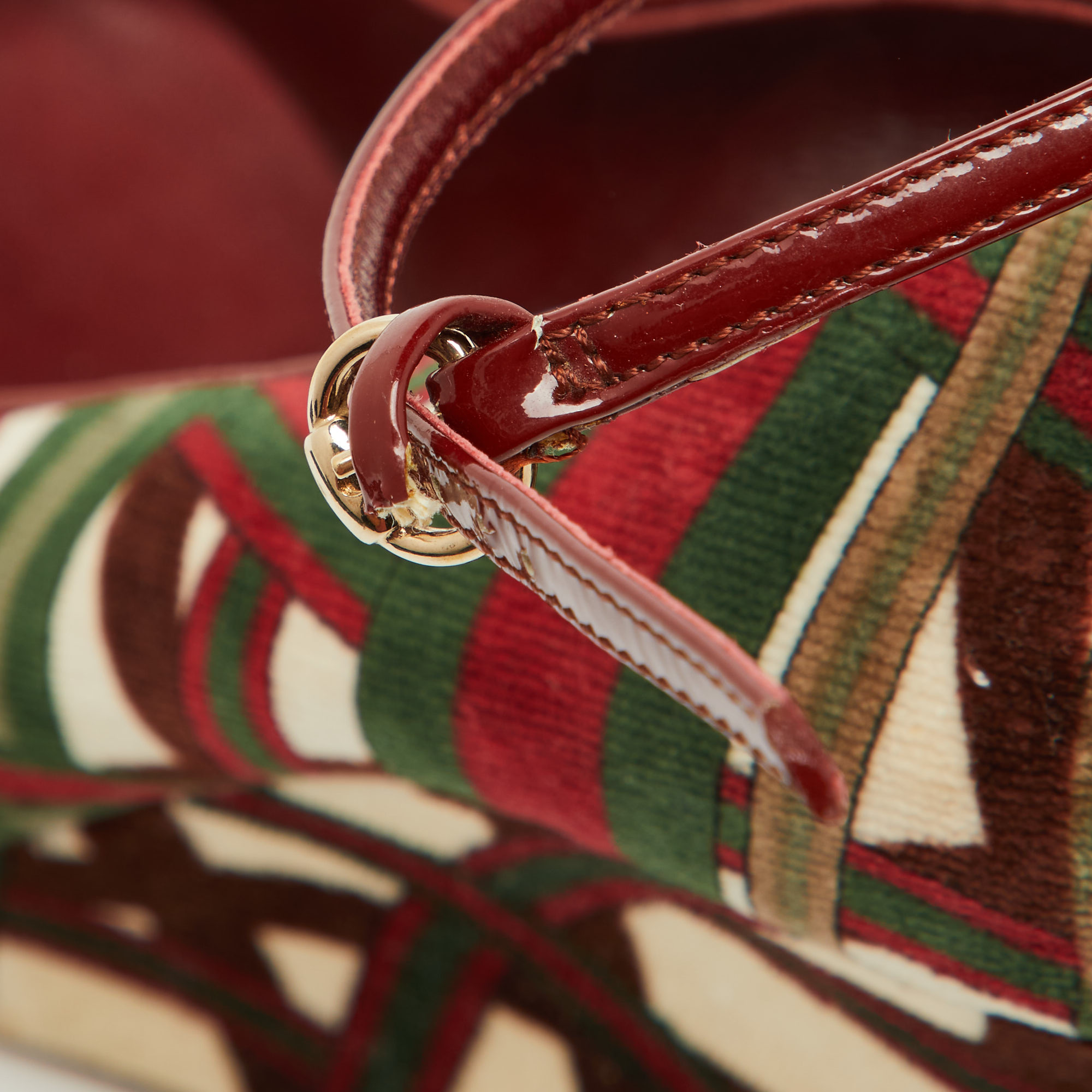 Gucci Multicolor Pattern Velvet Platform Wedge Pumps Size 39.5 