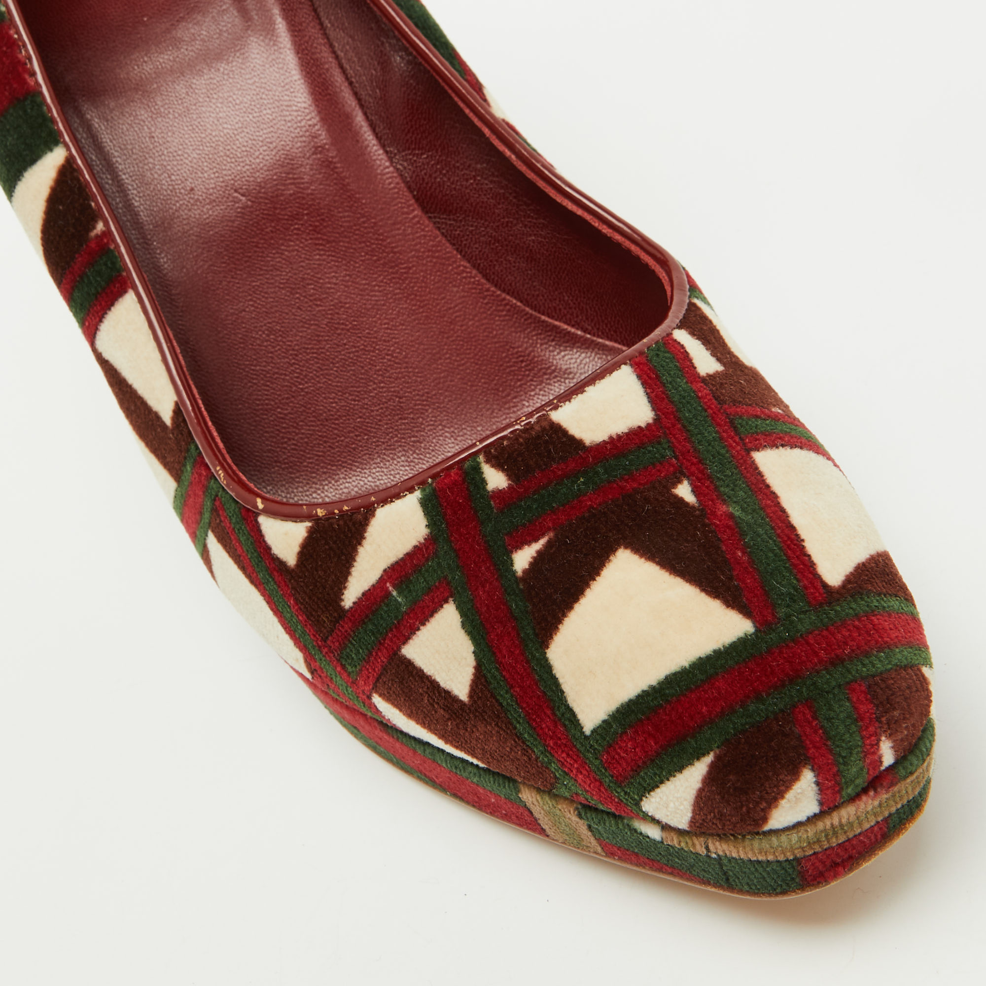 Gucci Multicolor Pattern Velvet Platform Wedge Pumps Size 39.5 