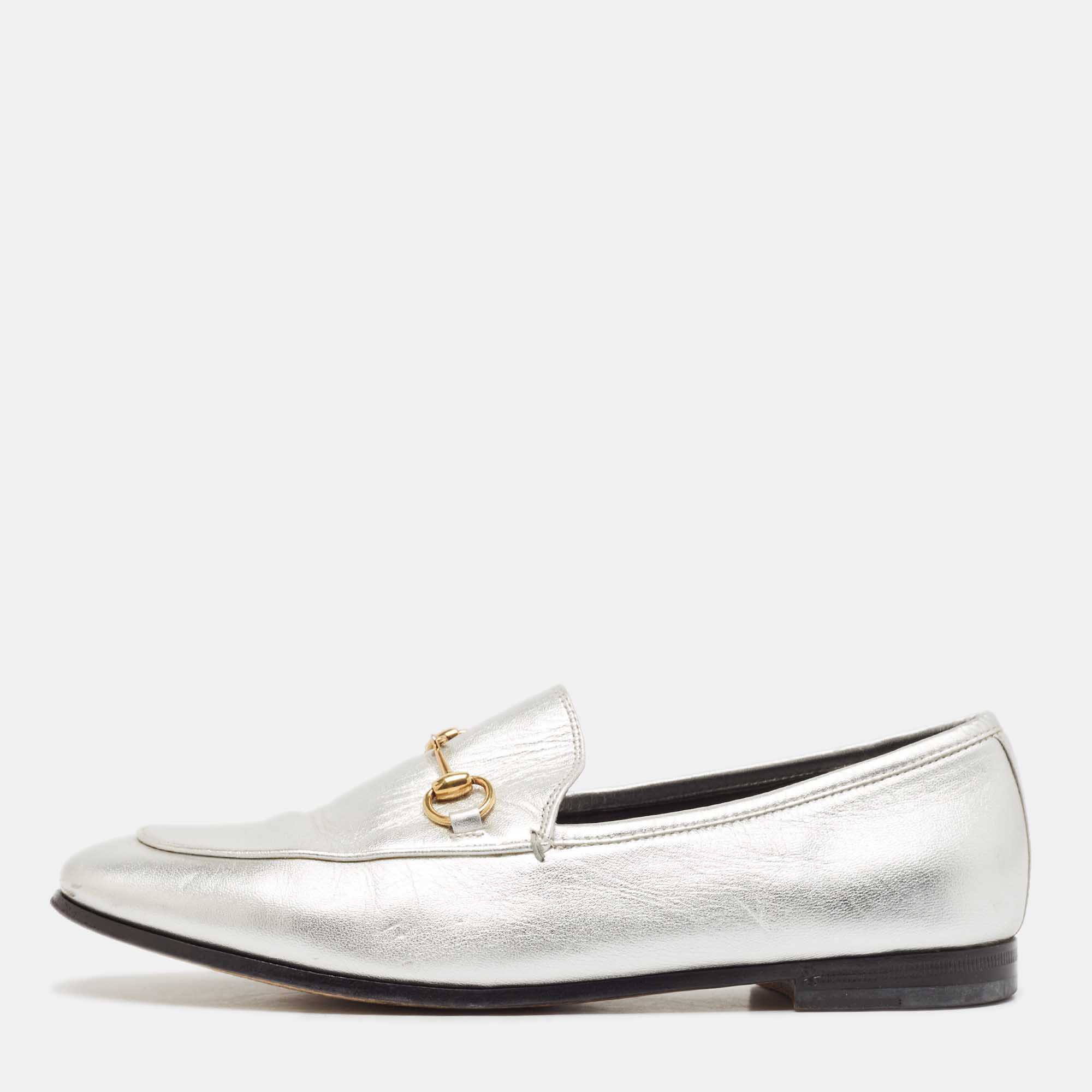 

Gucci Silver Leather Jordaan Loafers Size