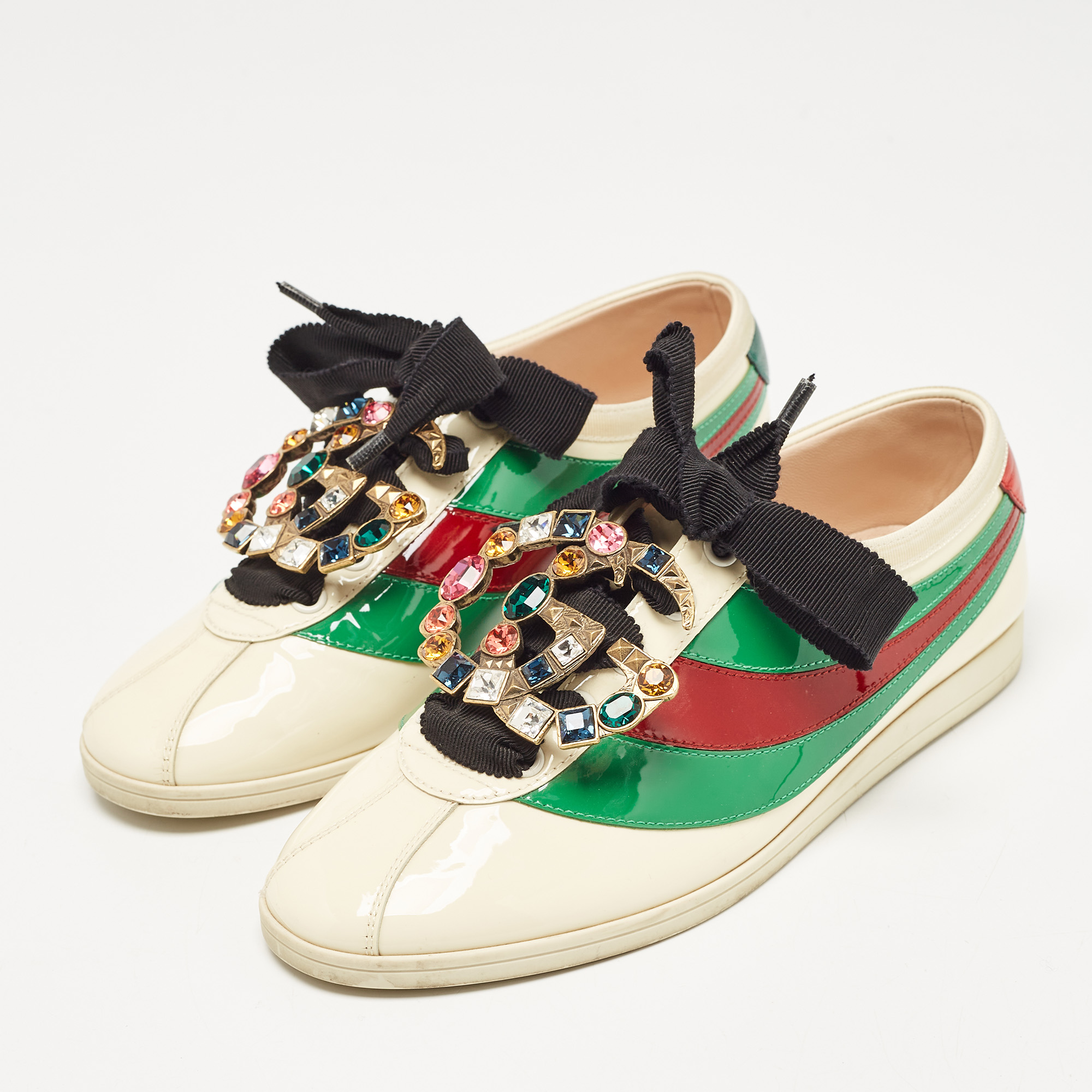Gucci Multicolor Patent Leather Crystal Embellished Falacer Sneakers Size 36 