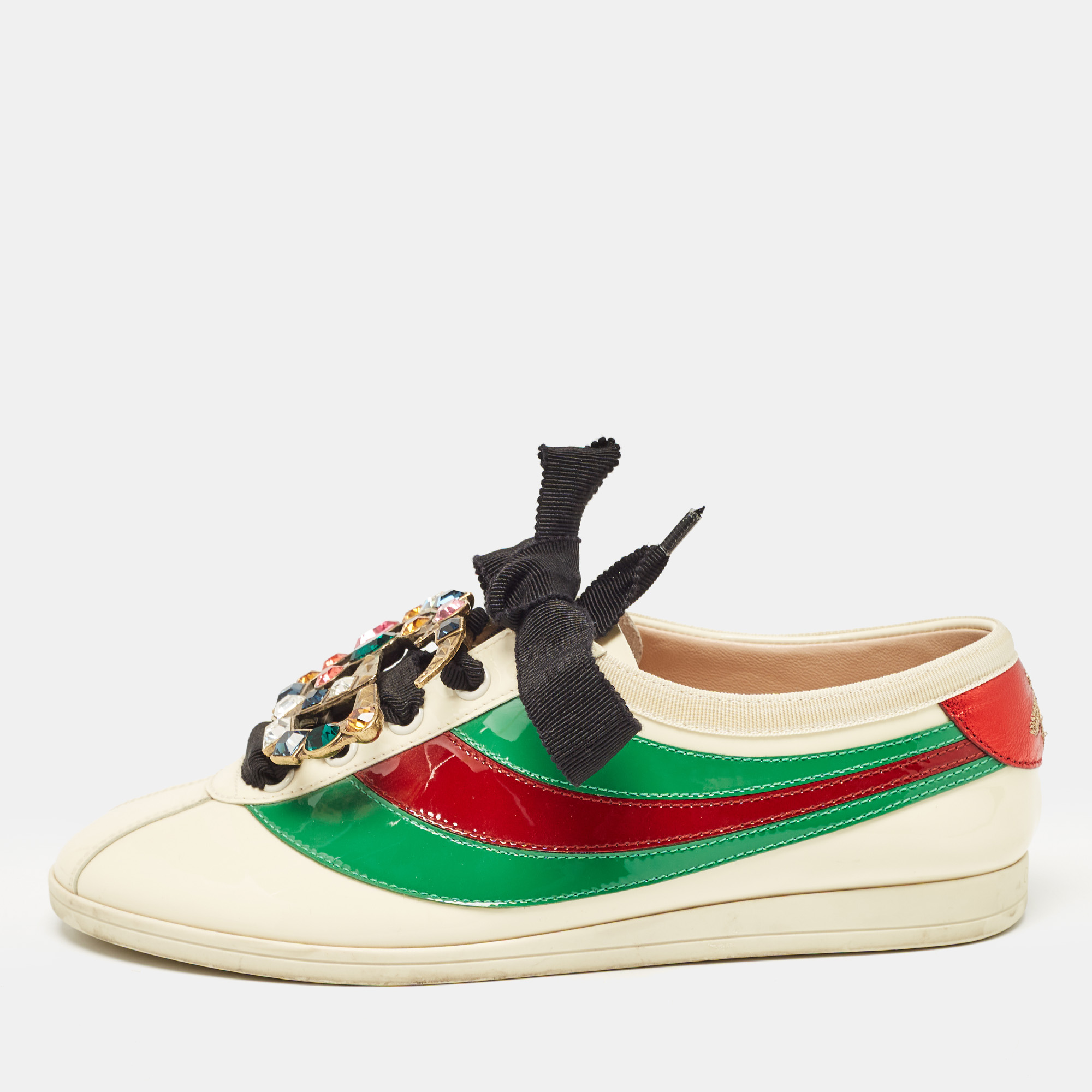 

Gucci Multicolor Patent Leather Crystal Embellished Falacer Sneakers Size