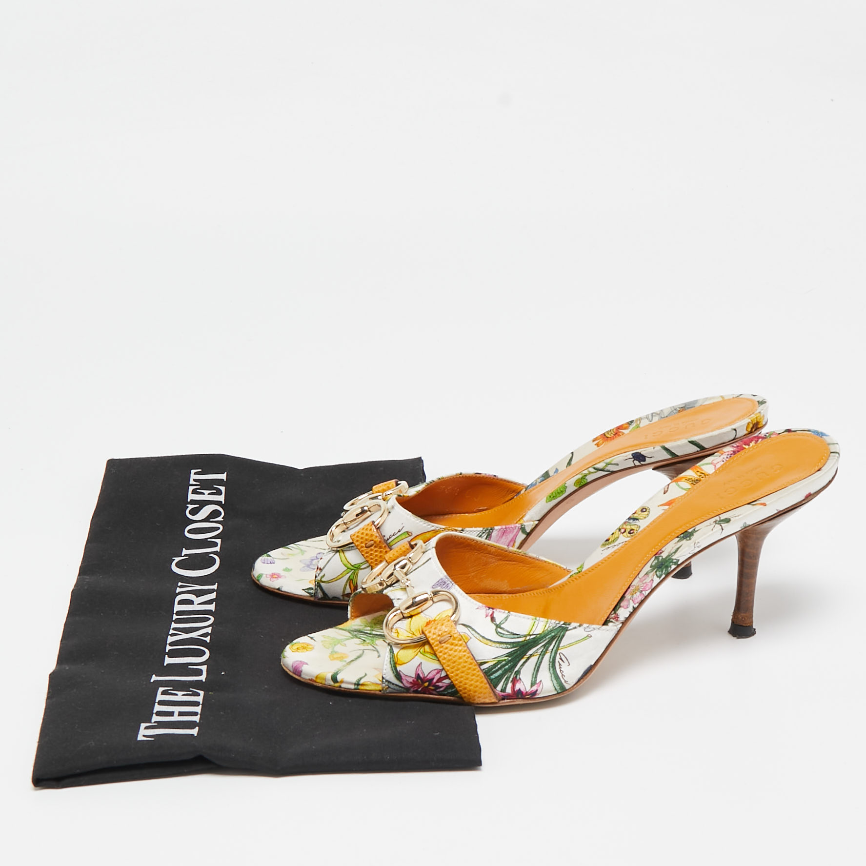 Gucci Multicolor Floral Satin Slip On Sandals Size 36.5 