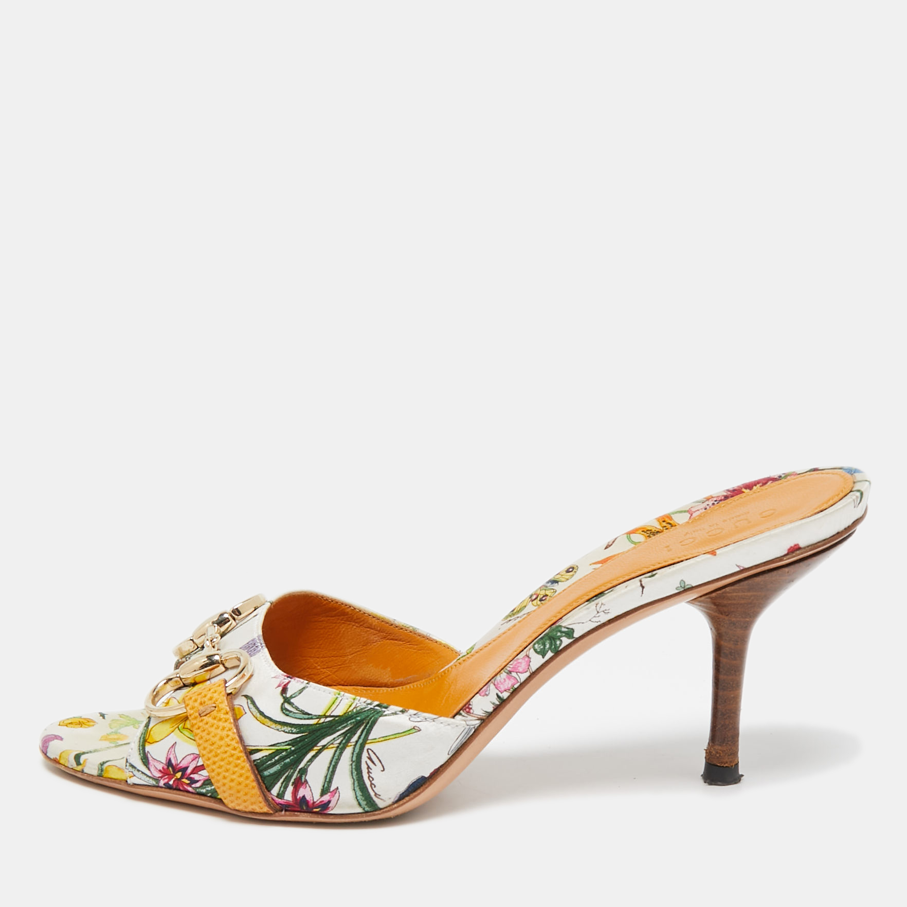 

Gucci Multicolor Floral Satin Slip On Sandals Size