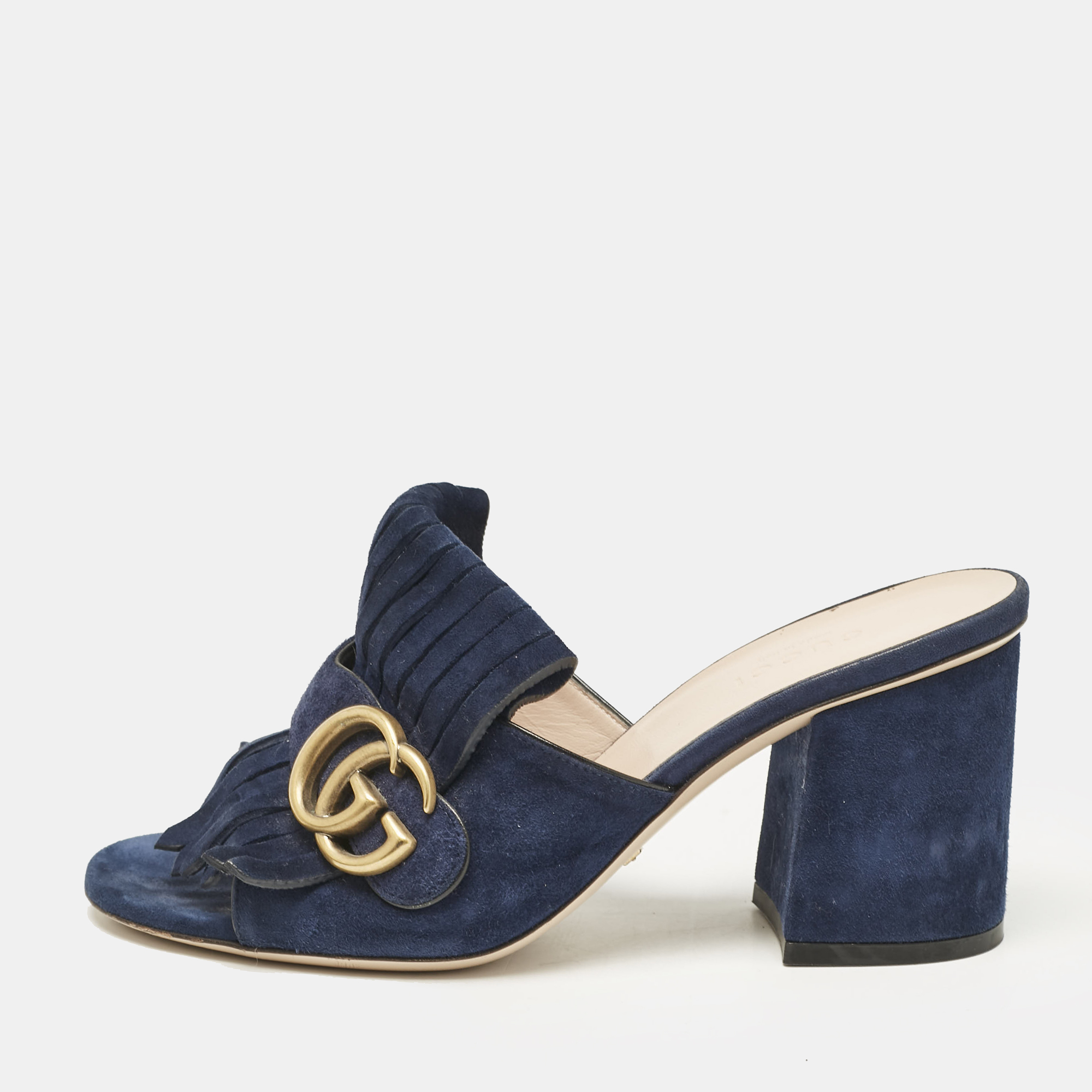 

Gucci Navy Blue Suede Horsebit Slide Sandals Size