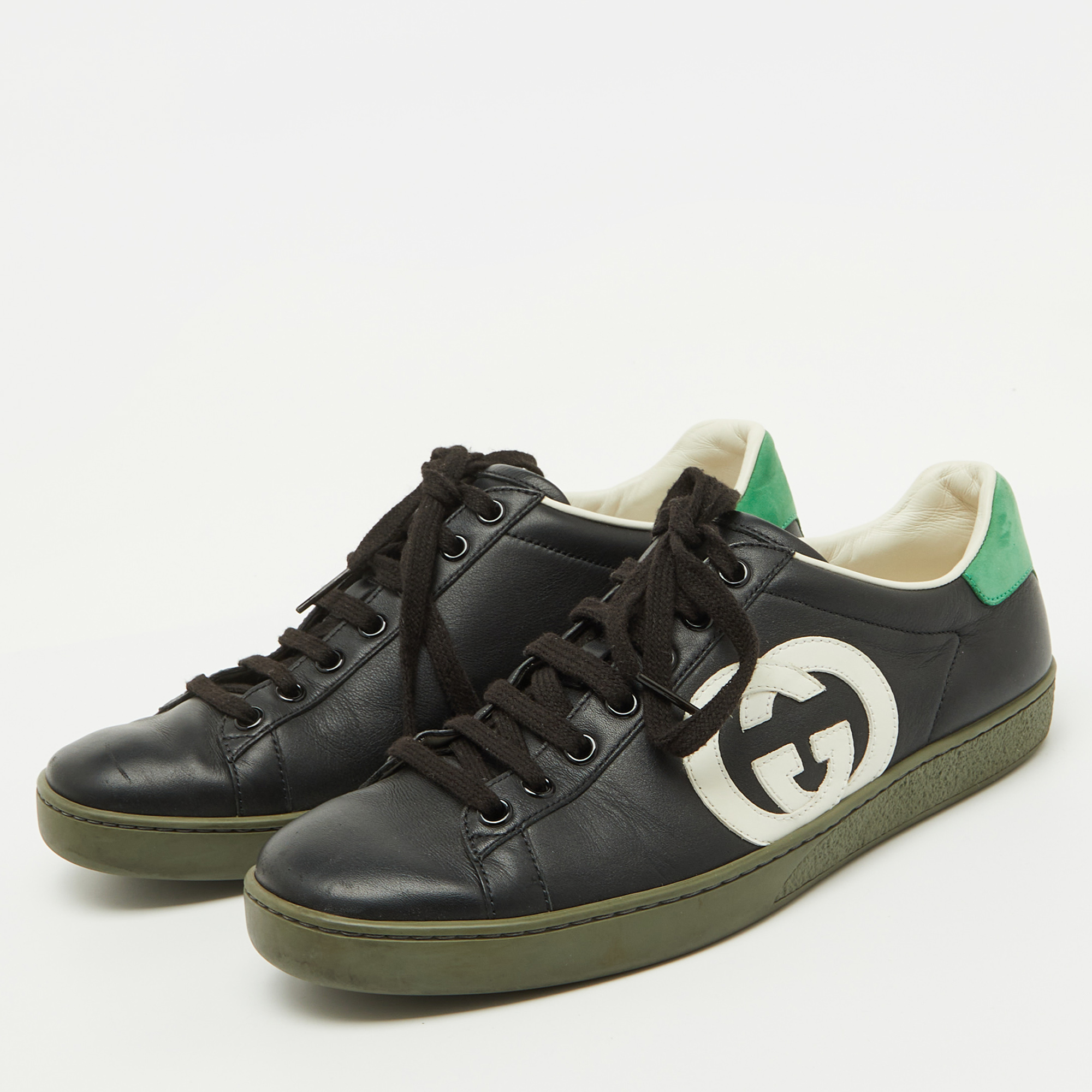 Gucci Tricolor Leather Interlocking G Ace Low Top Sneakers Size 38.5 