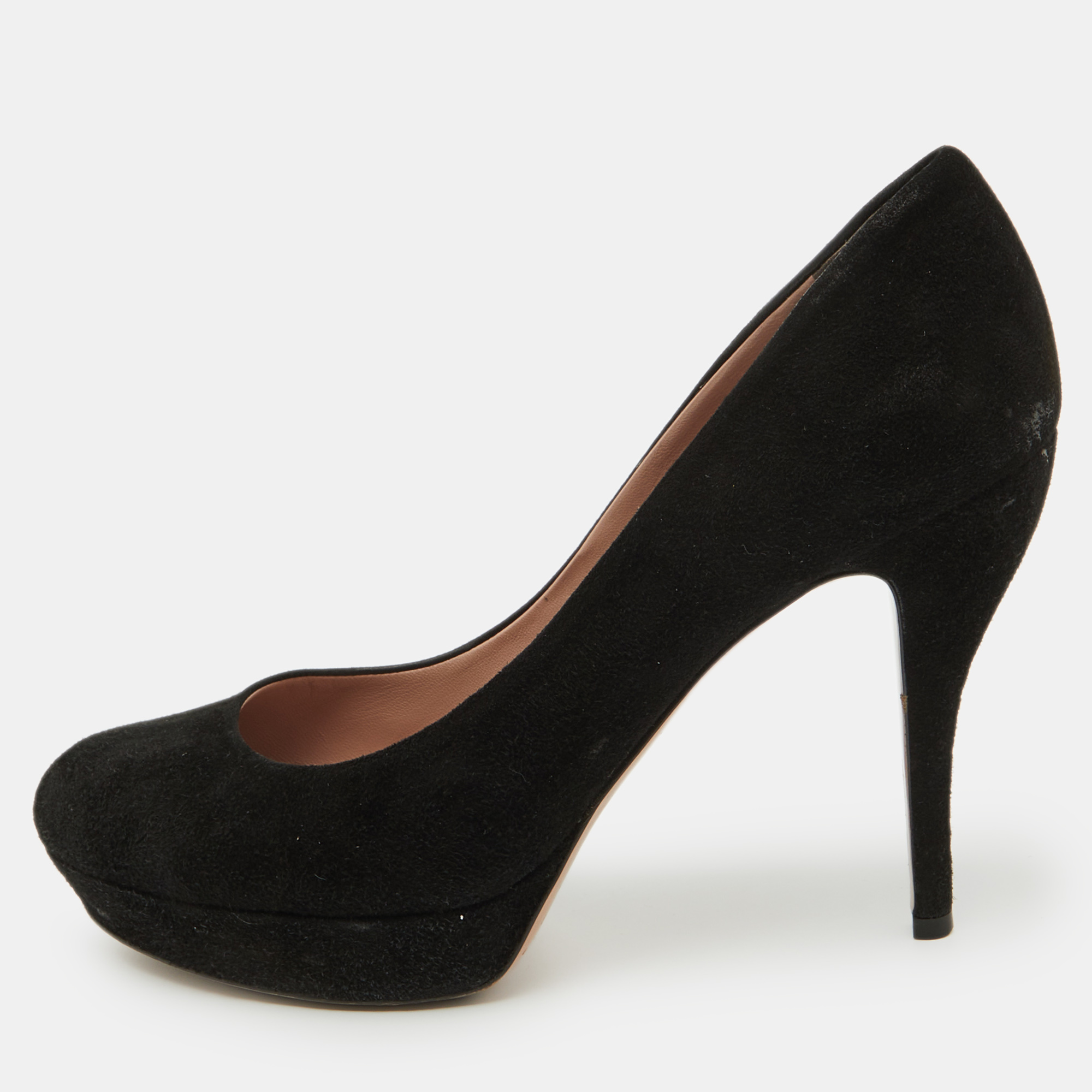 

Gucci Black Suede Round Toe Platform Pumps Size